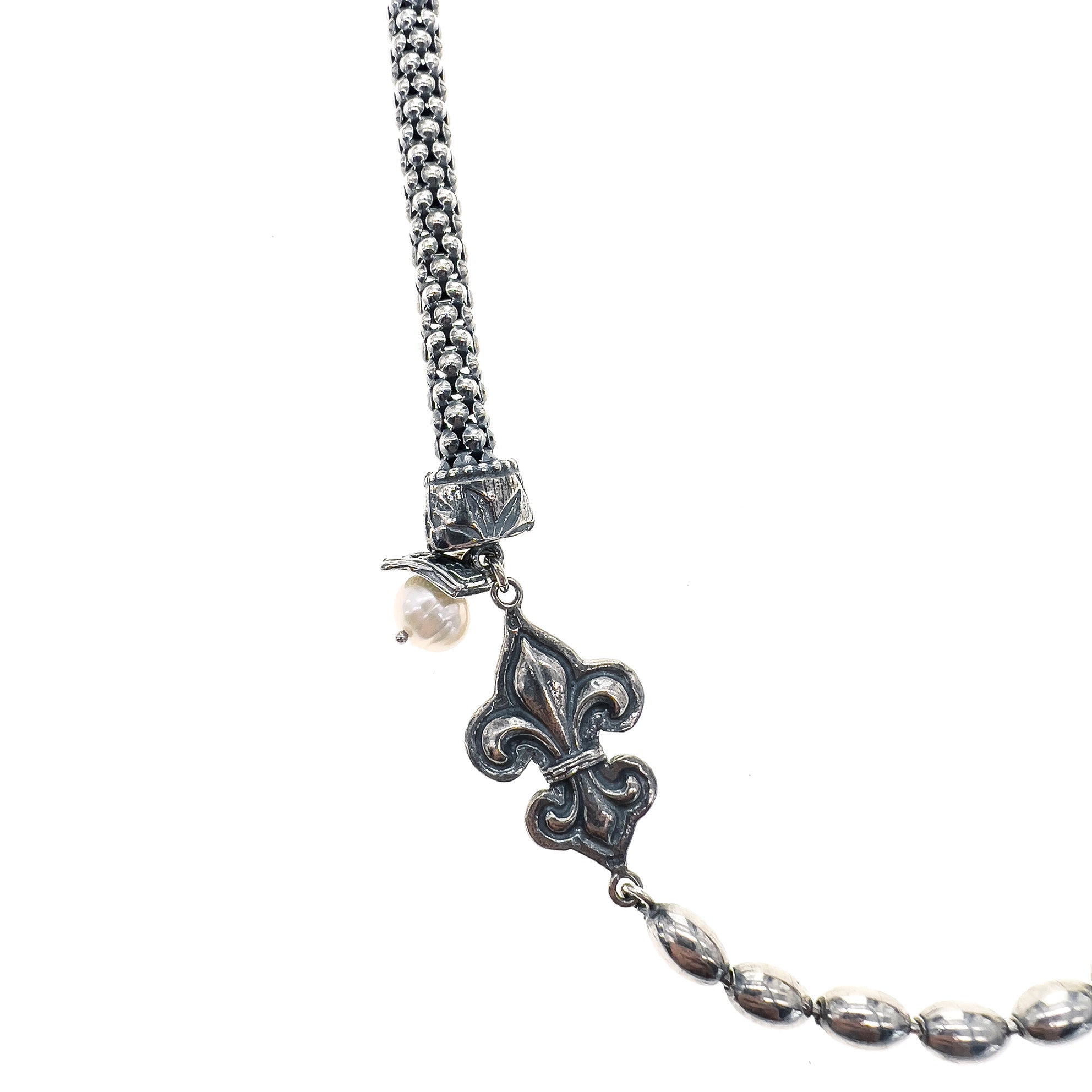 CH 233A Fleur de Lis white Pearl Necklace