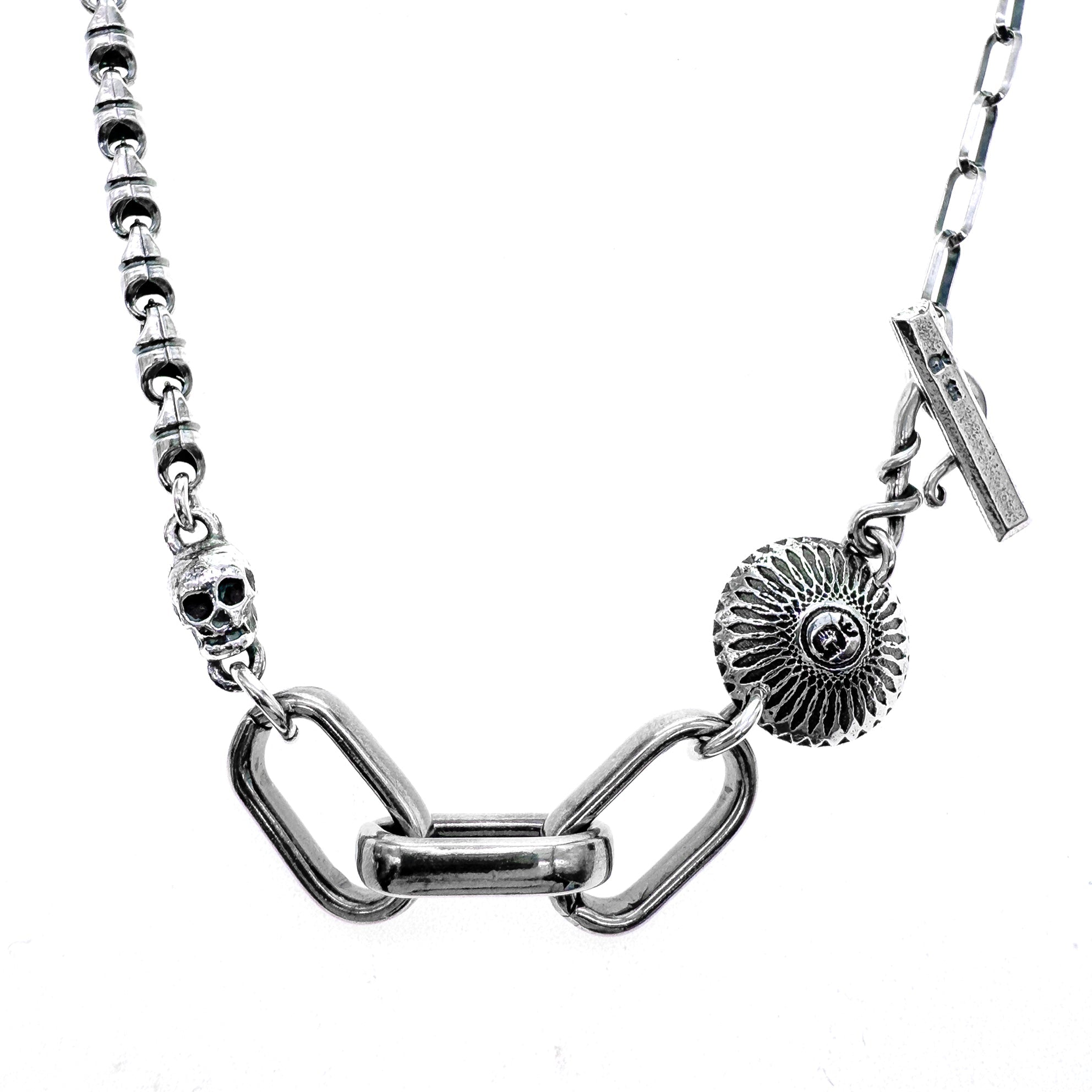 CH 241 Skull & Shield Silver Chain Necklace