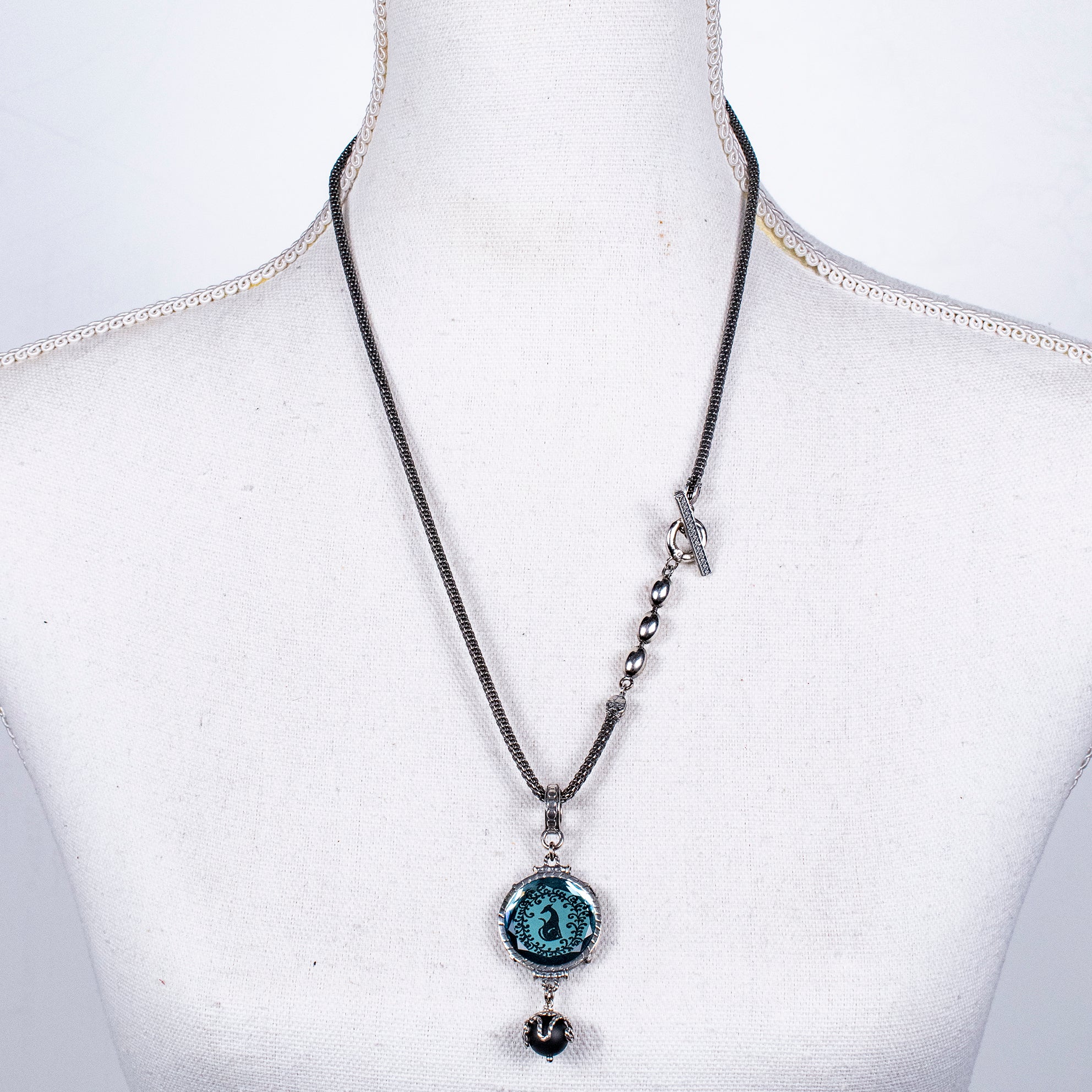 P 26a03 Blue Glass Intaglio "Greyhound" Pendant