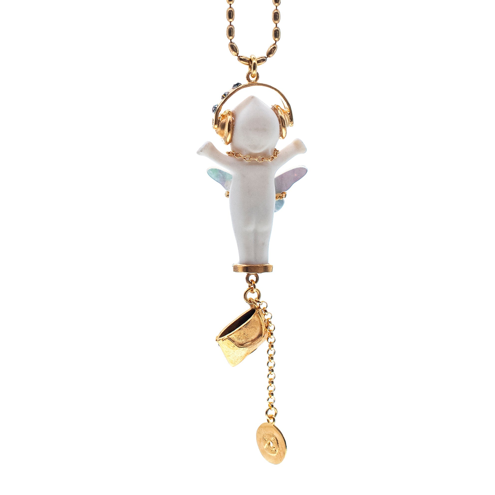 BG09A Happy Baby "DJ party baby" White and gold Necklace