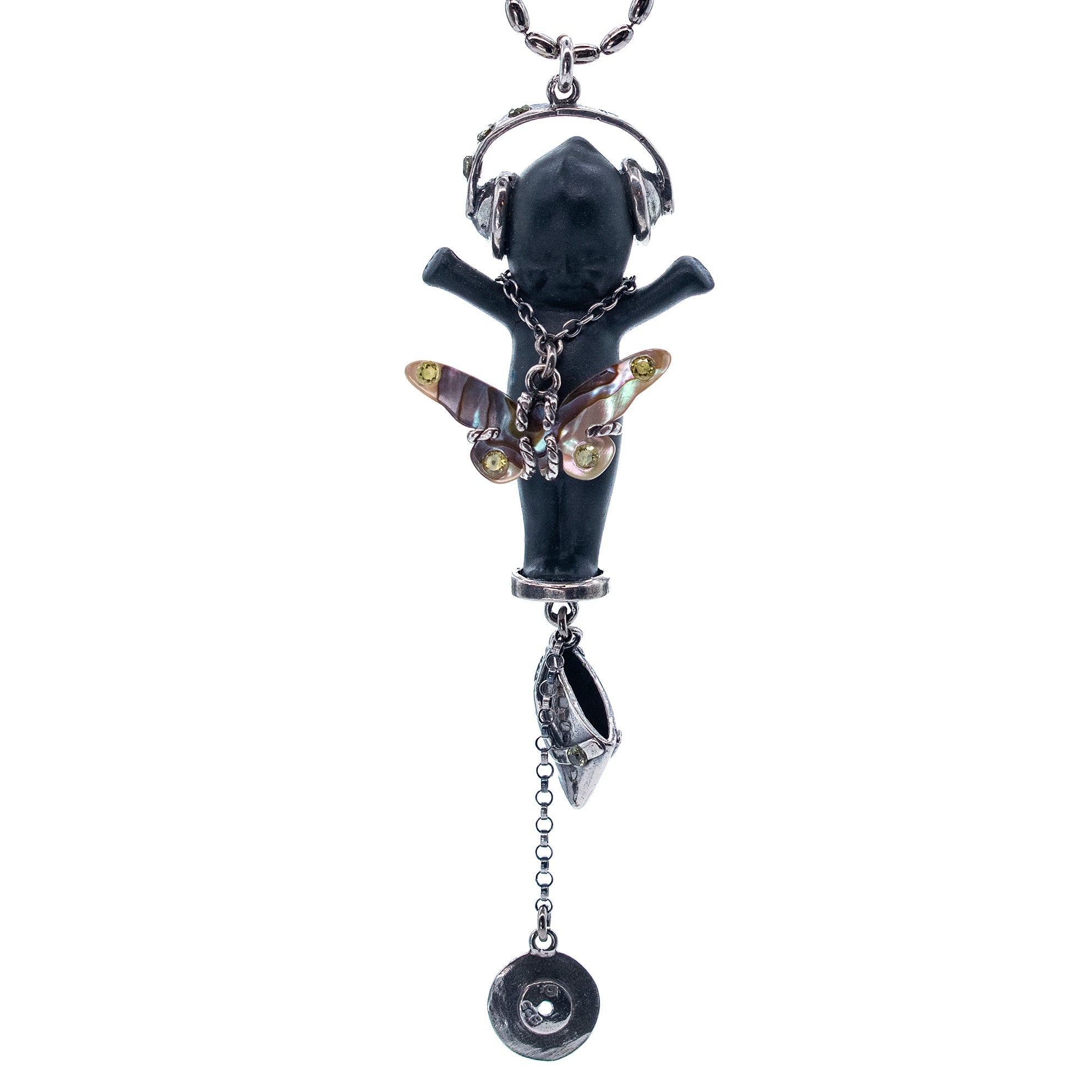 BS09B Happy Baby "DJ party baby" Black and silver Necklace