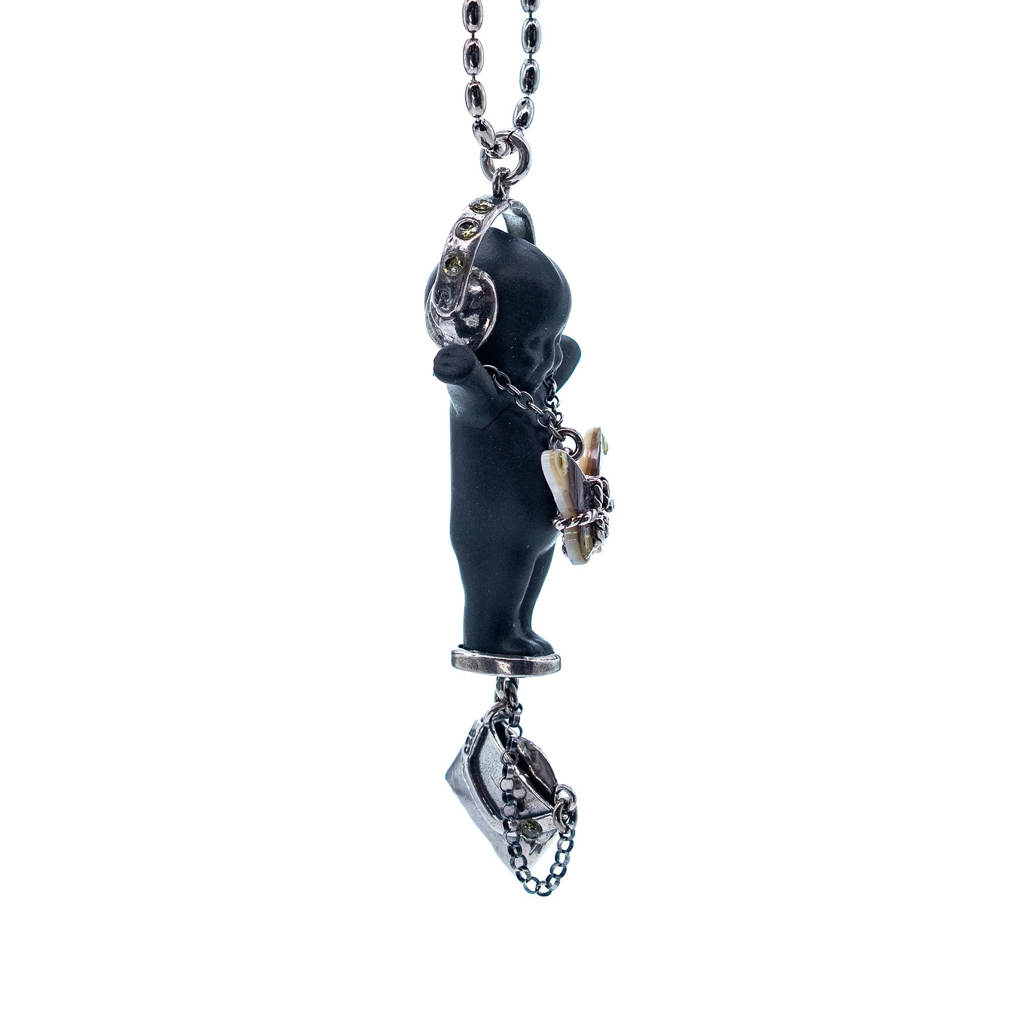 BS09B Happy Baby "DJ party baby" Black and silver Necklace