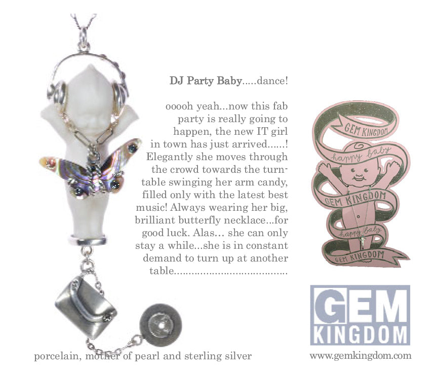 BS09A Happy Baby "DJ party baby" white and silver Necklace