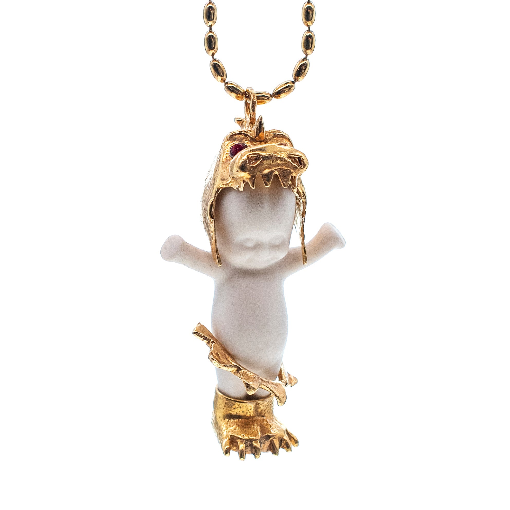 BG44A Happy Baby "Little Dragon" White and gold Necklace