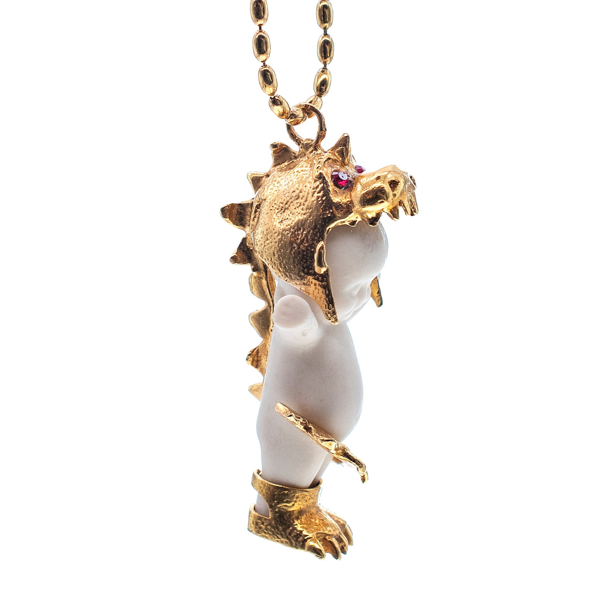 BG44A Happy Baby "Little Dragon" White and gold Necklace