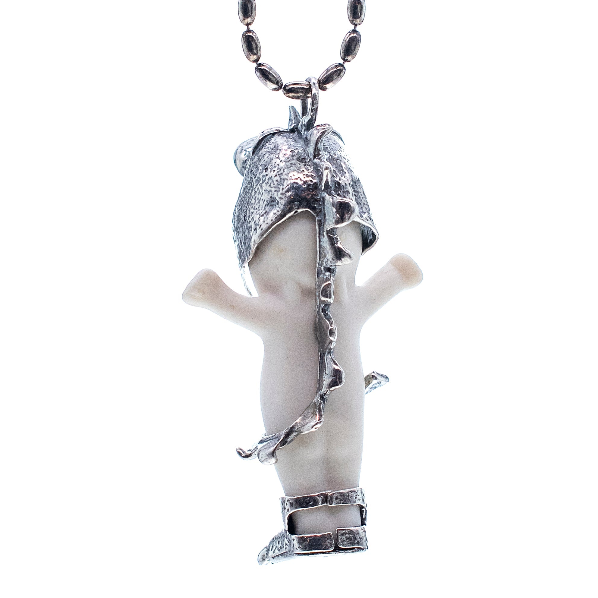 BS44A Happy Baby "Little Dragon" white and silver Necklace
