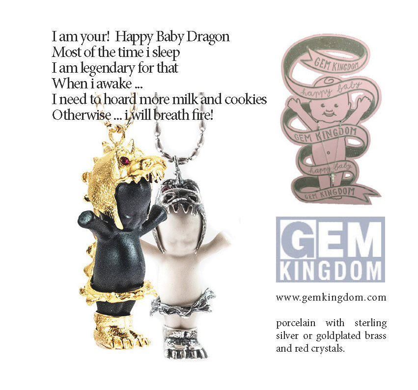 BS44A Happy Baby "Little Dragon" white and silver Necklace