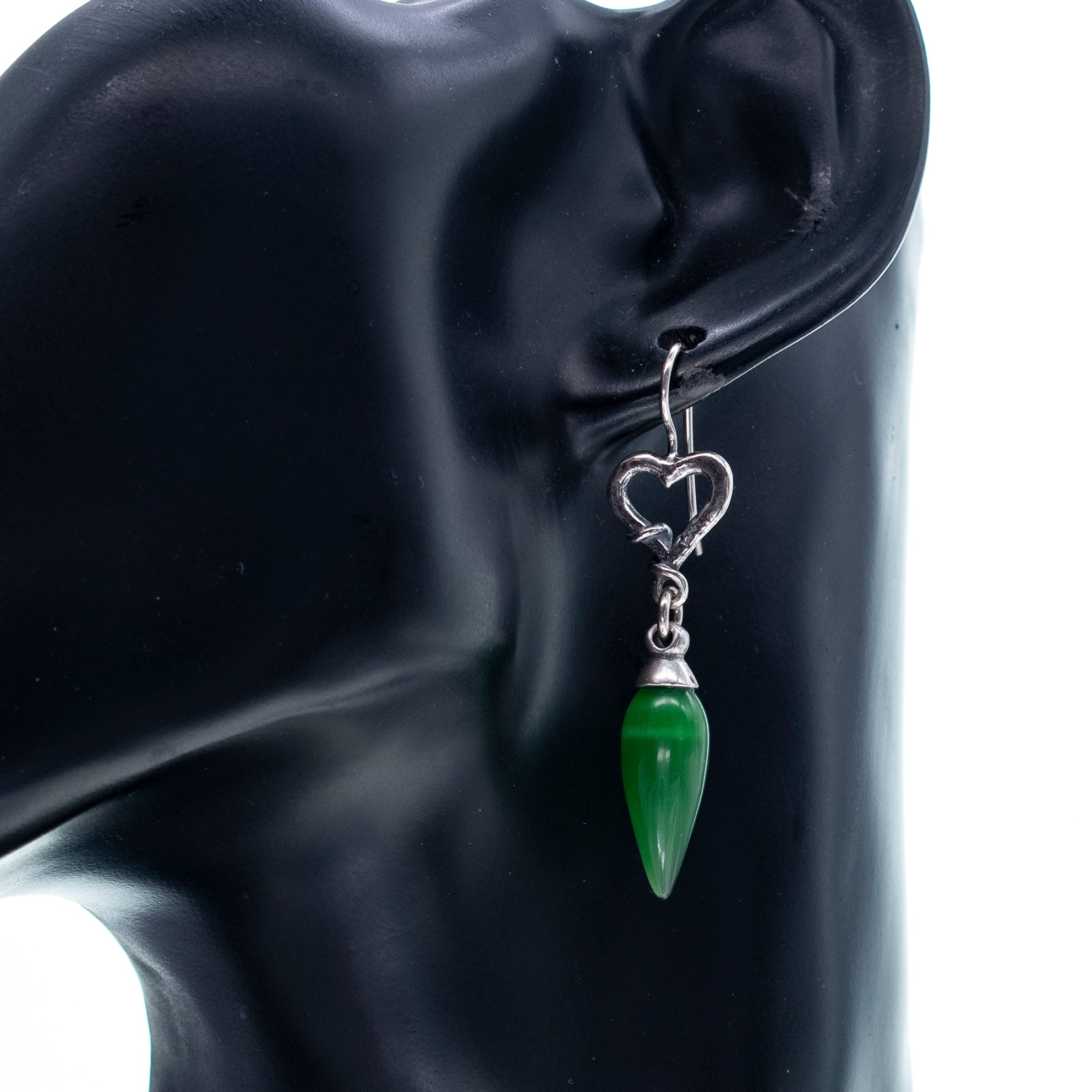 E 25e03A Green Heart Drop Earrings