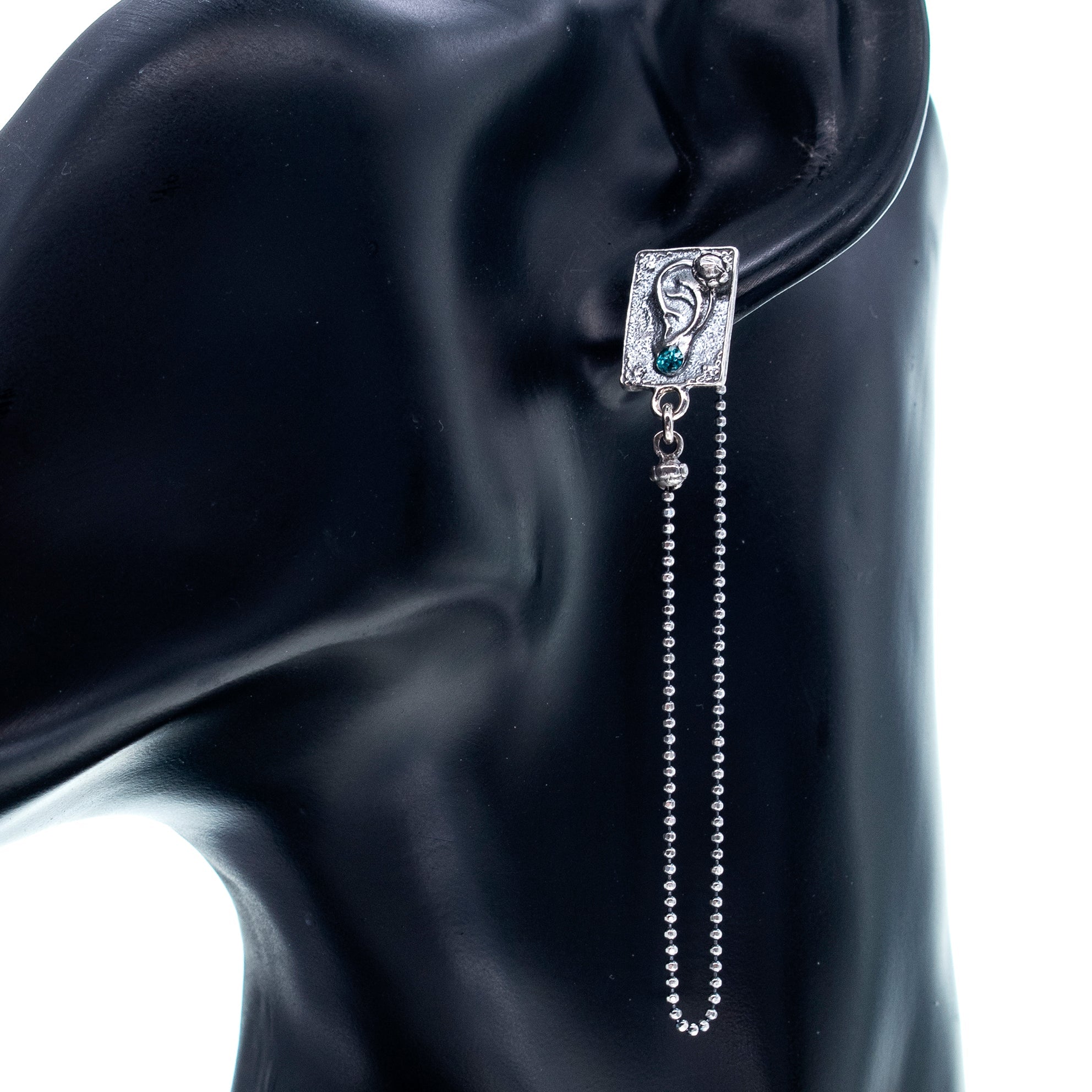 E 25e11 Silver Ear "Ex Voto" Chain Drop Earrings