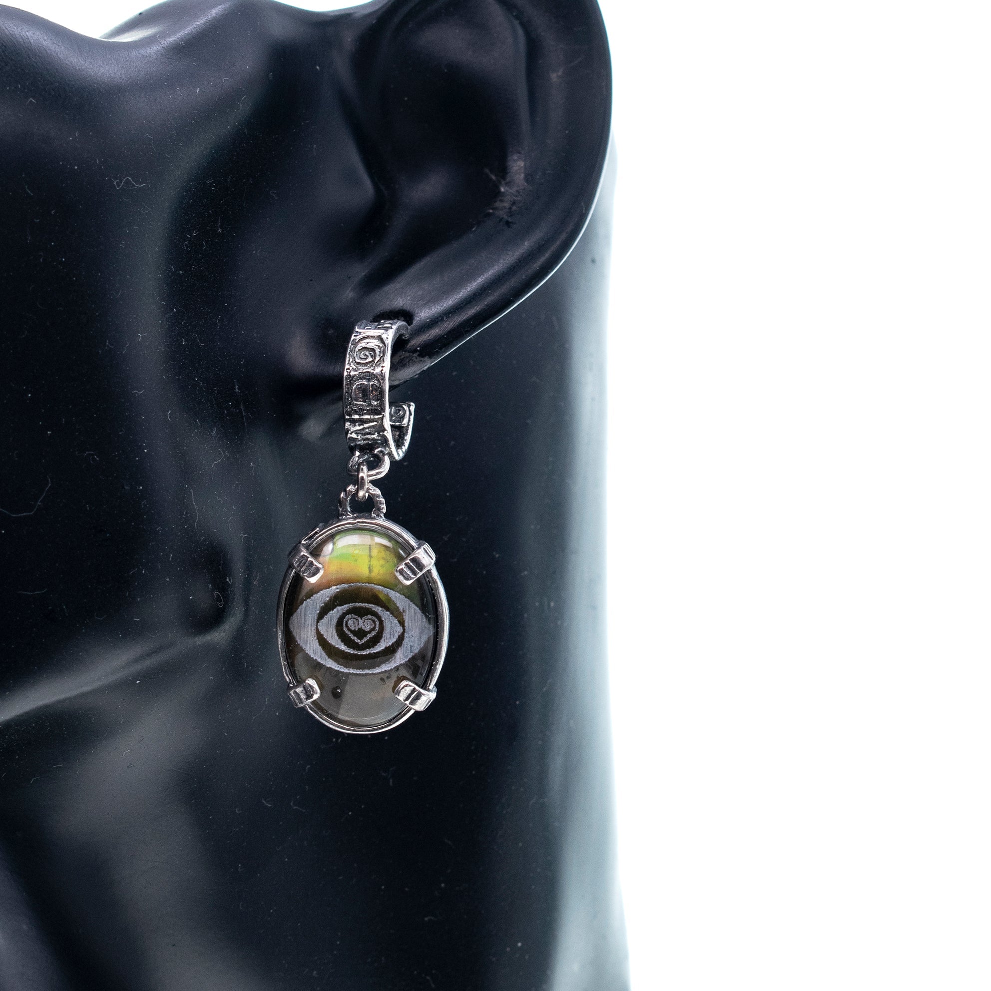 E 25f01A Green Eye Earrings