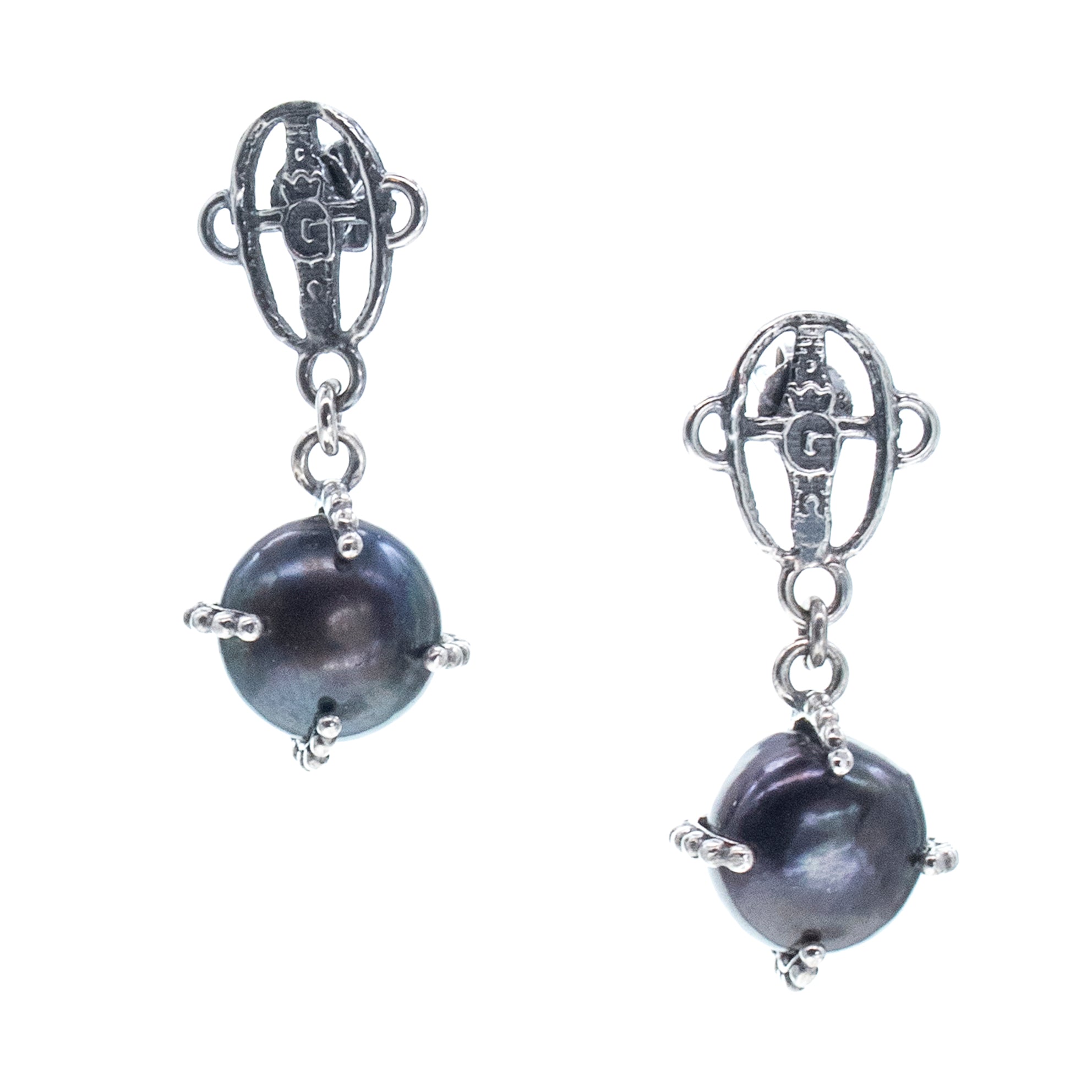 E 26a17B Black Pearl Drop Earrings