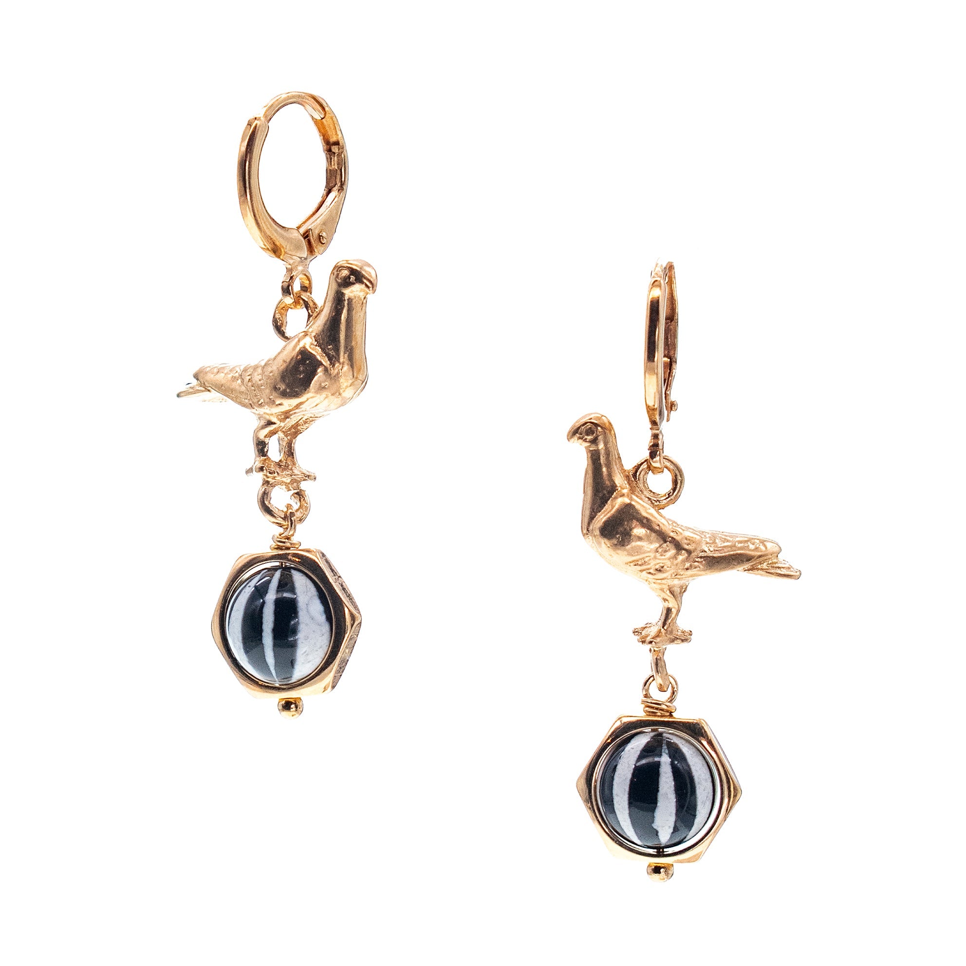 E 26g09 Black and white Pigeon Earrings