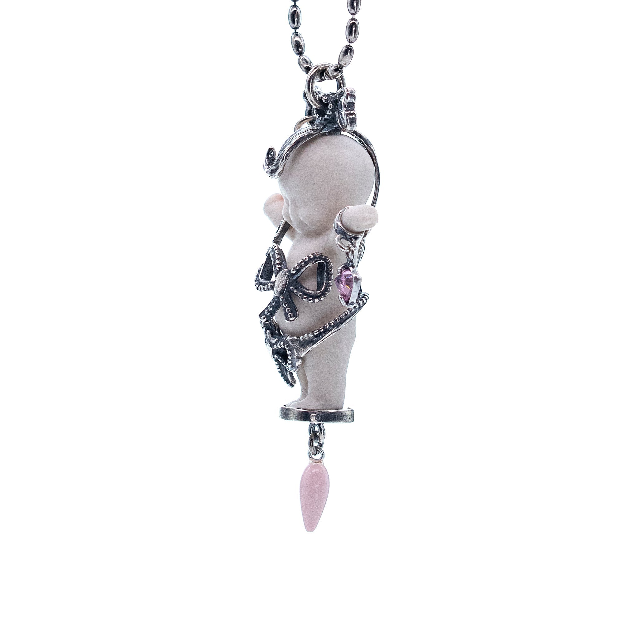 BS03A Happy Baby "It's a girl!" white and silver Necklace