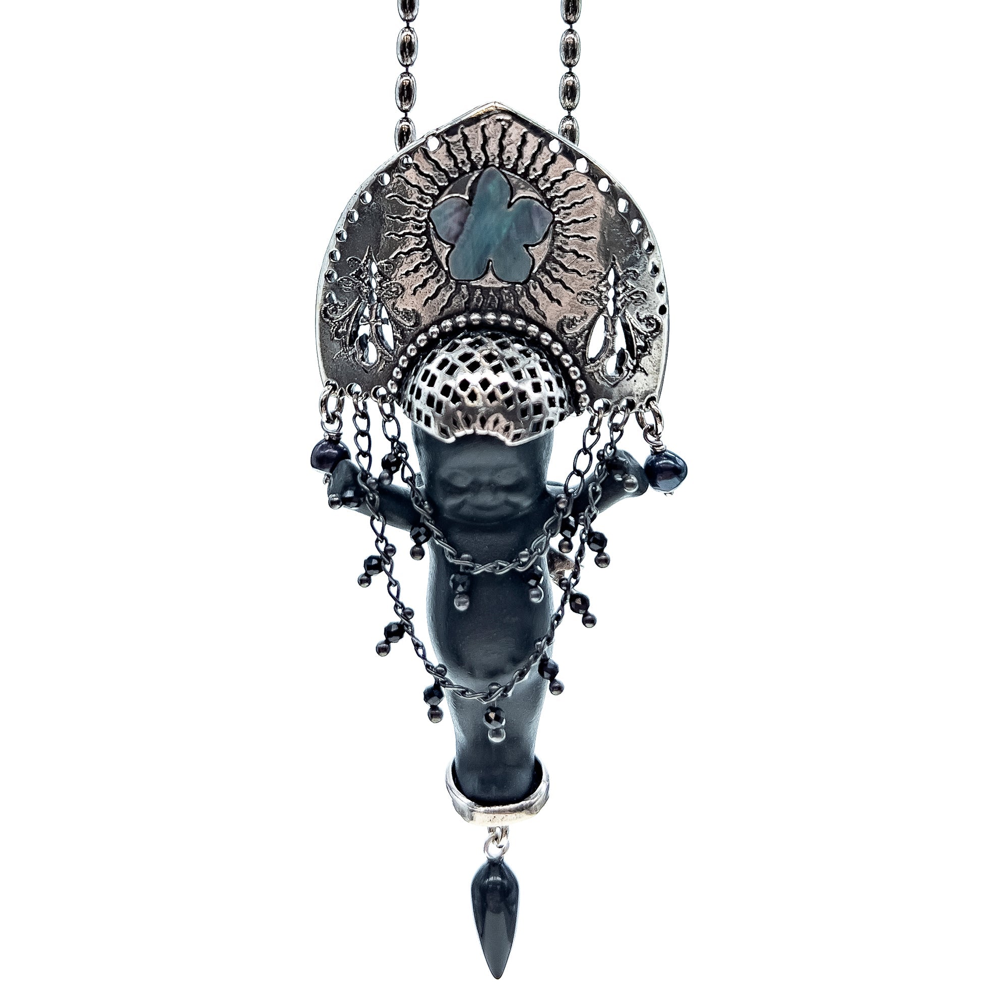 BS54B Happy Baby "Koko" Black and silver Necklace