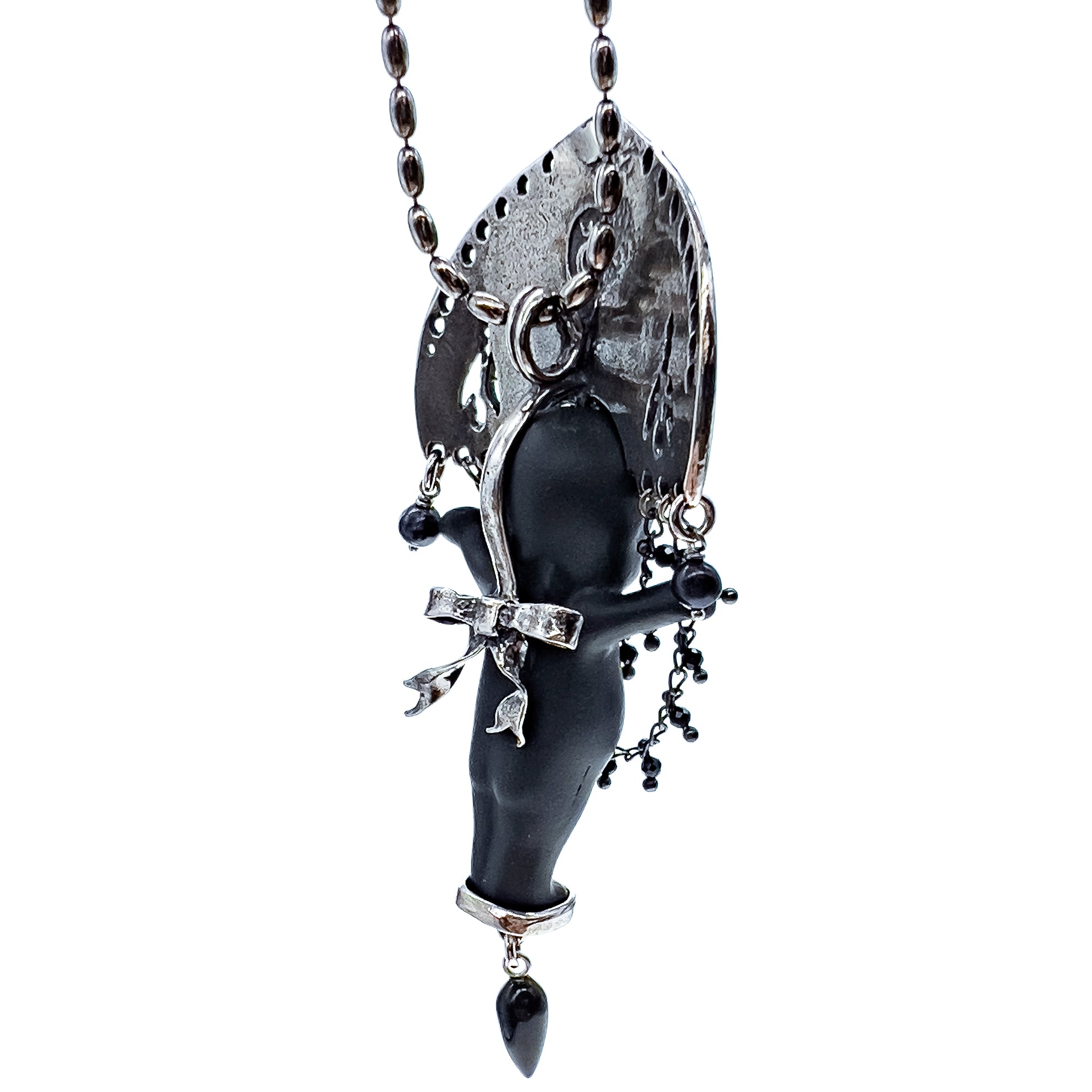 BS54B Happy Baby "Koko" Black and silver Necklace