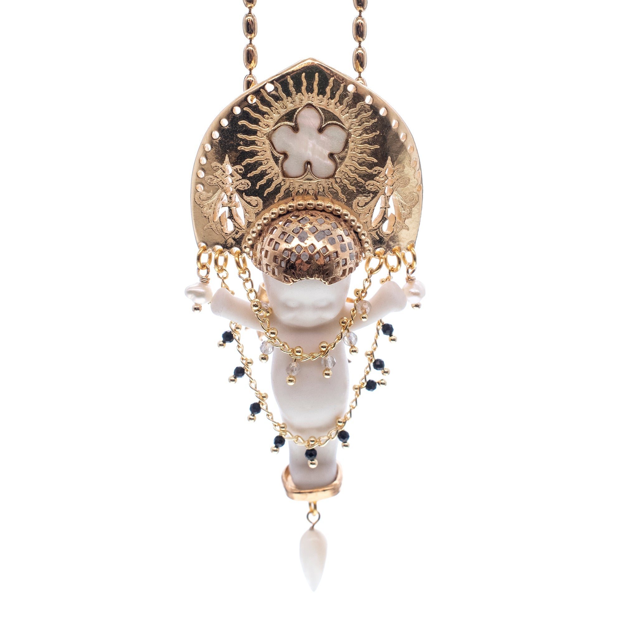BG54A Happy Baby "Koko" White and gold Necklace