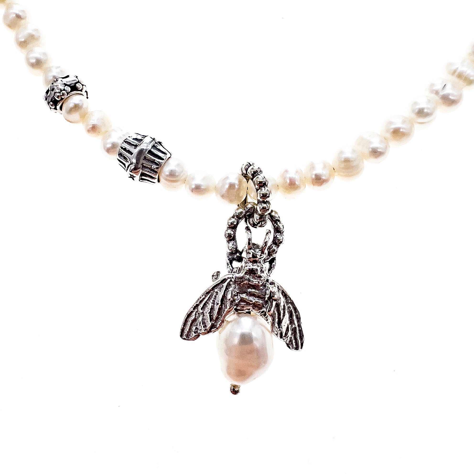 NK 24d12A bee my honey white pearl necklace