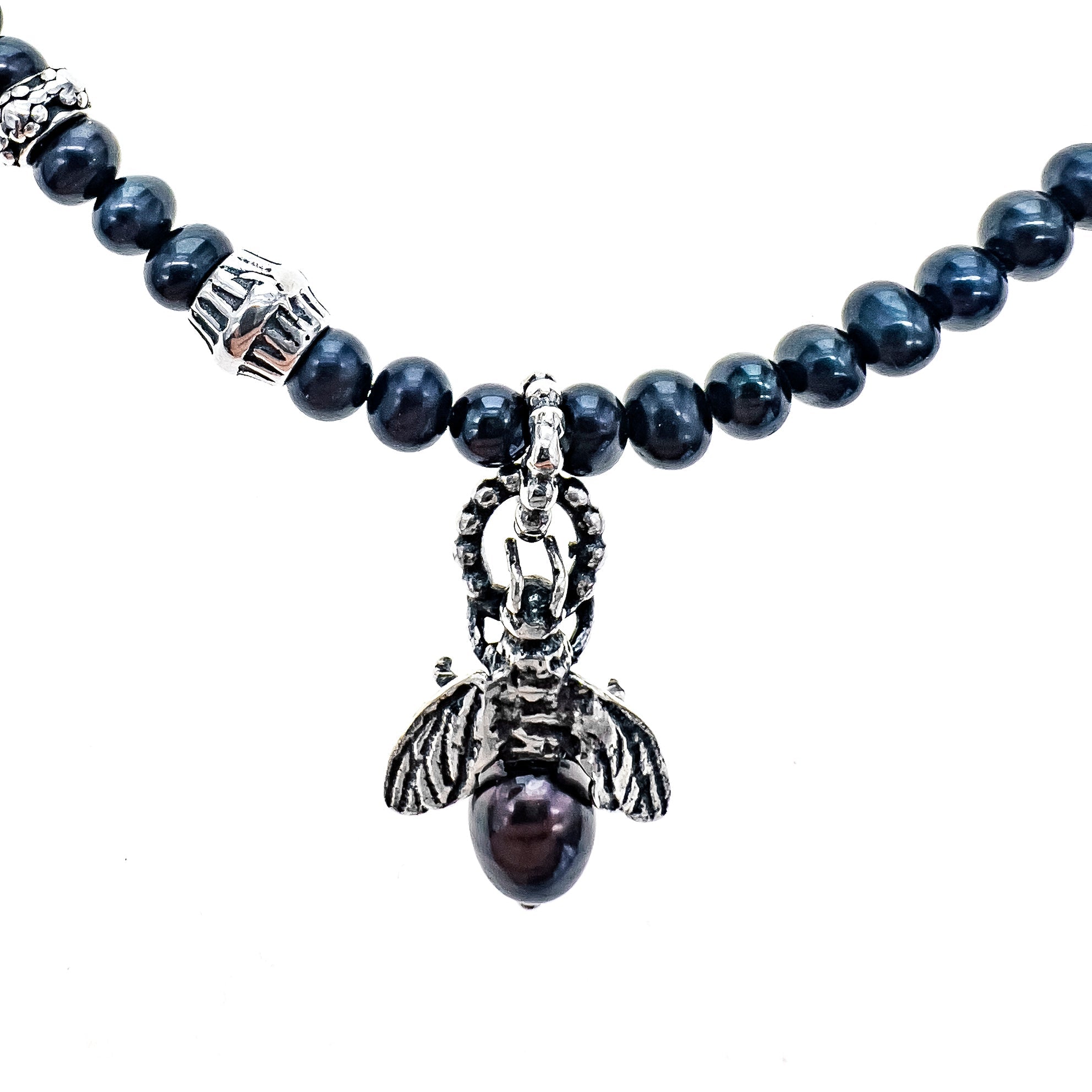 NK 24d12B bee my honey black pearl necklace