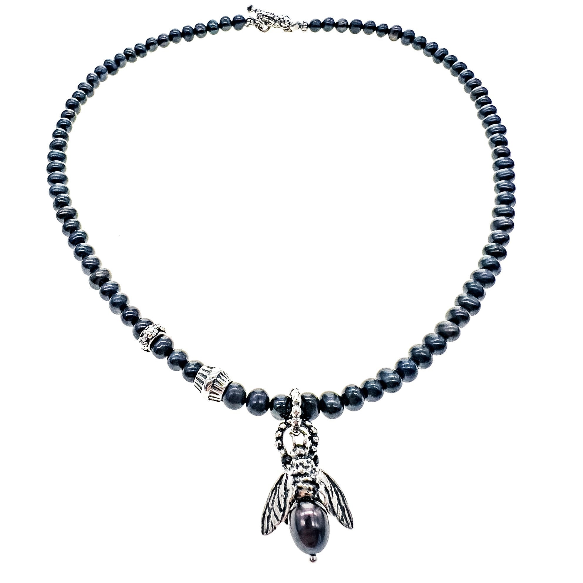 NK 24d12B bee my honey black pearl necklace