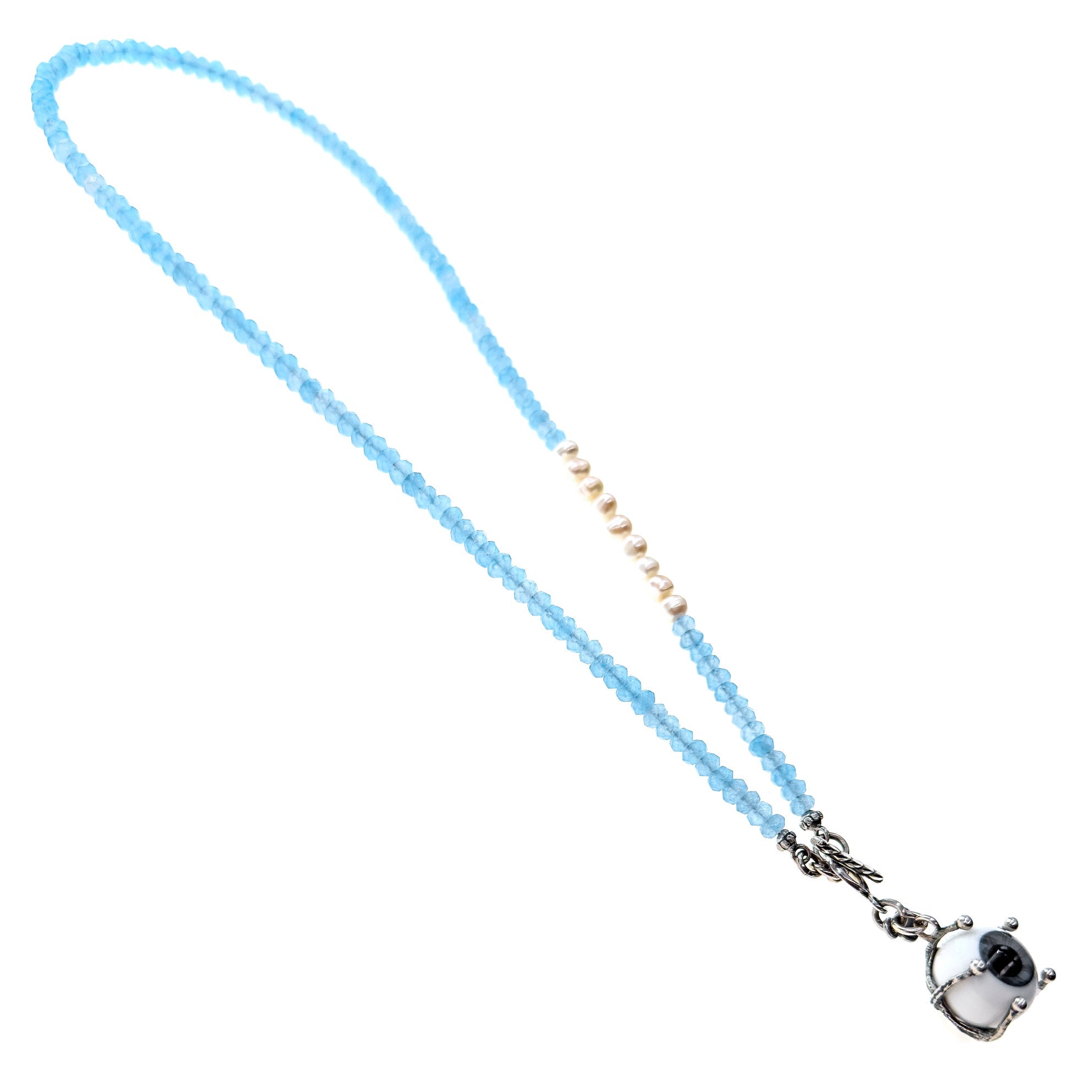NK 25a04B eye love you Beaded blue necklace