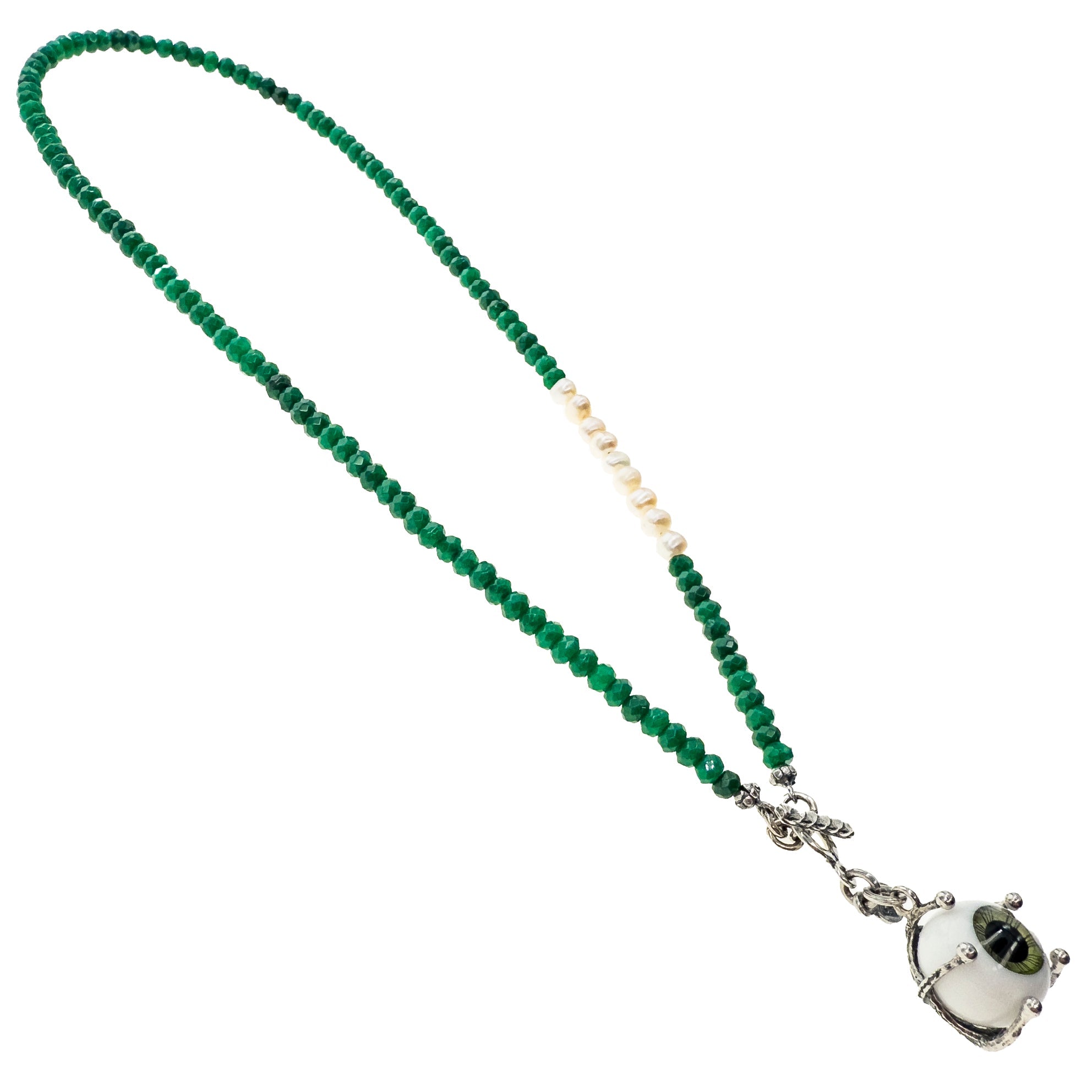 NK 25a04D eye love you Beaded green necklace