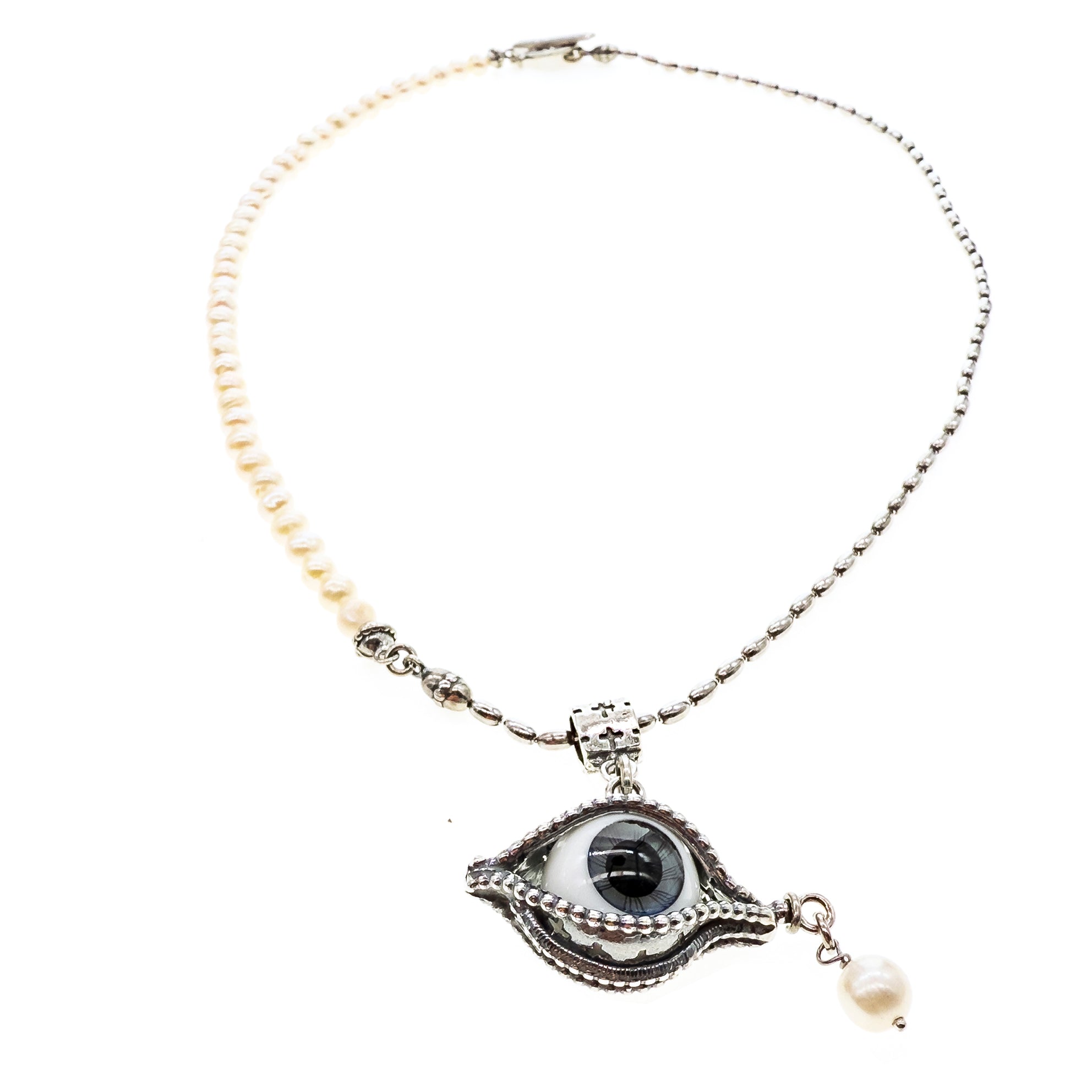 NK 25a06B eye love you blue eye pearl necklace