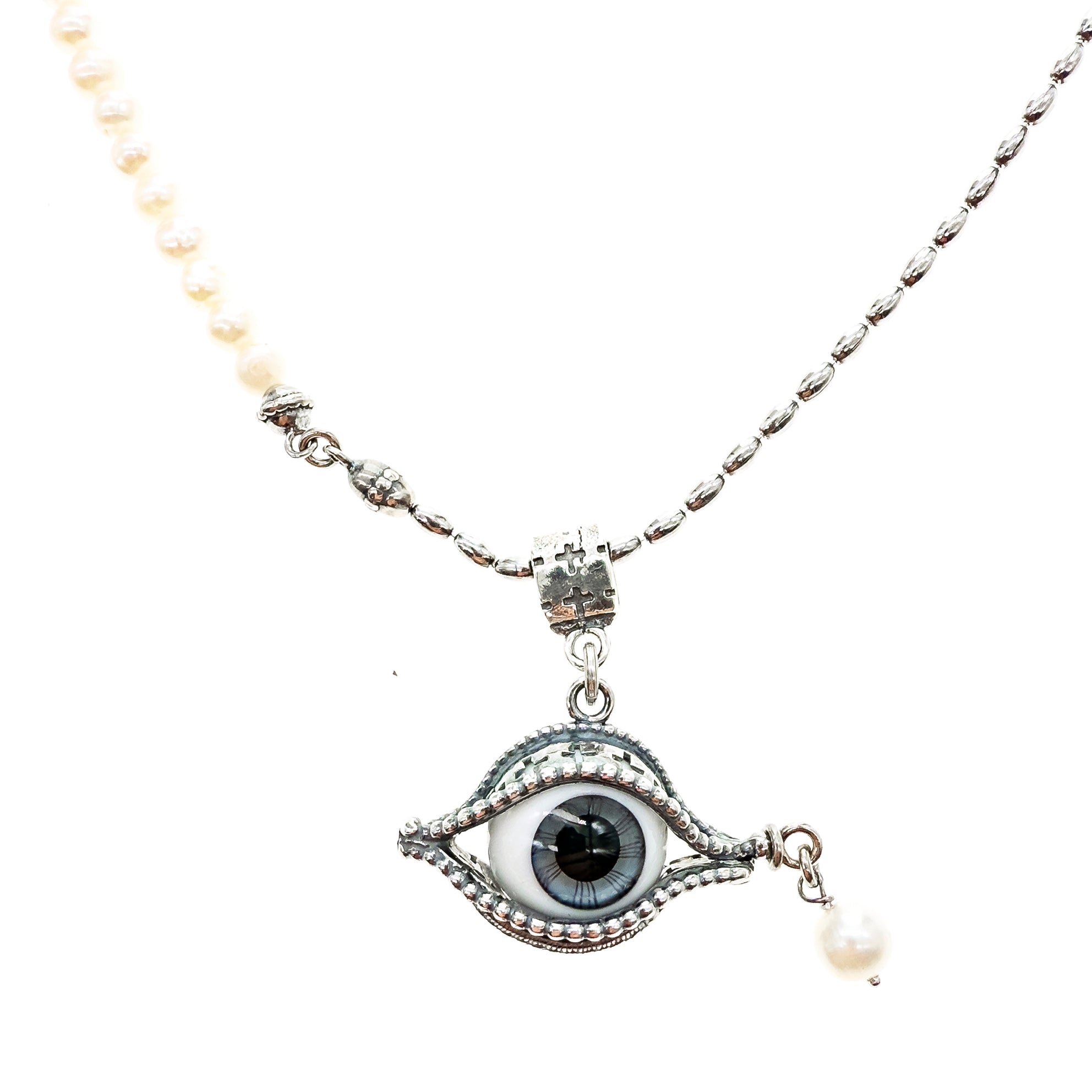 NK 25a06B eye love you blue eye pearl necklace