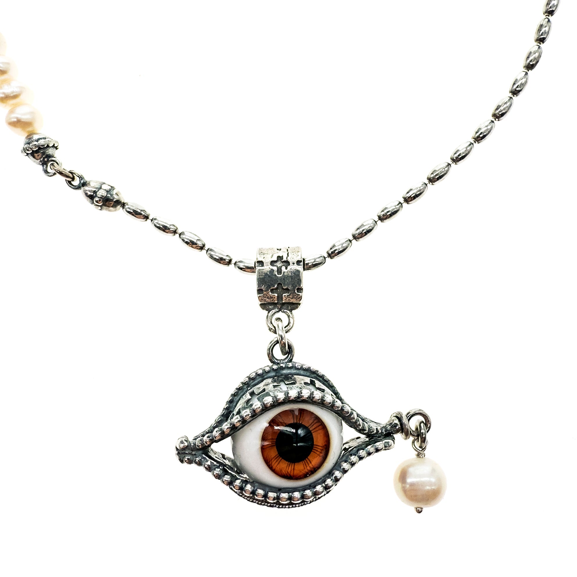 NK 25a06C eye love you brown eye pearl necklace
