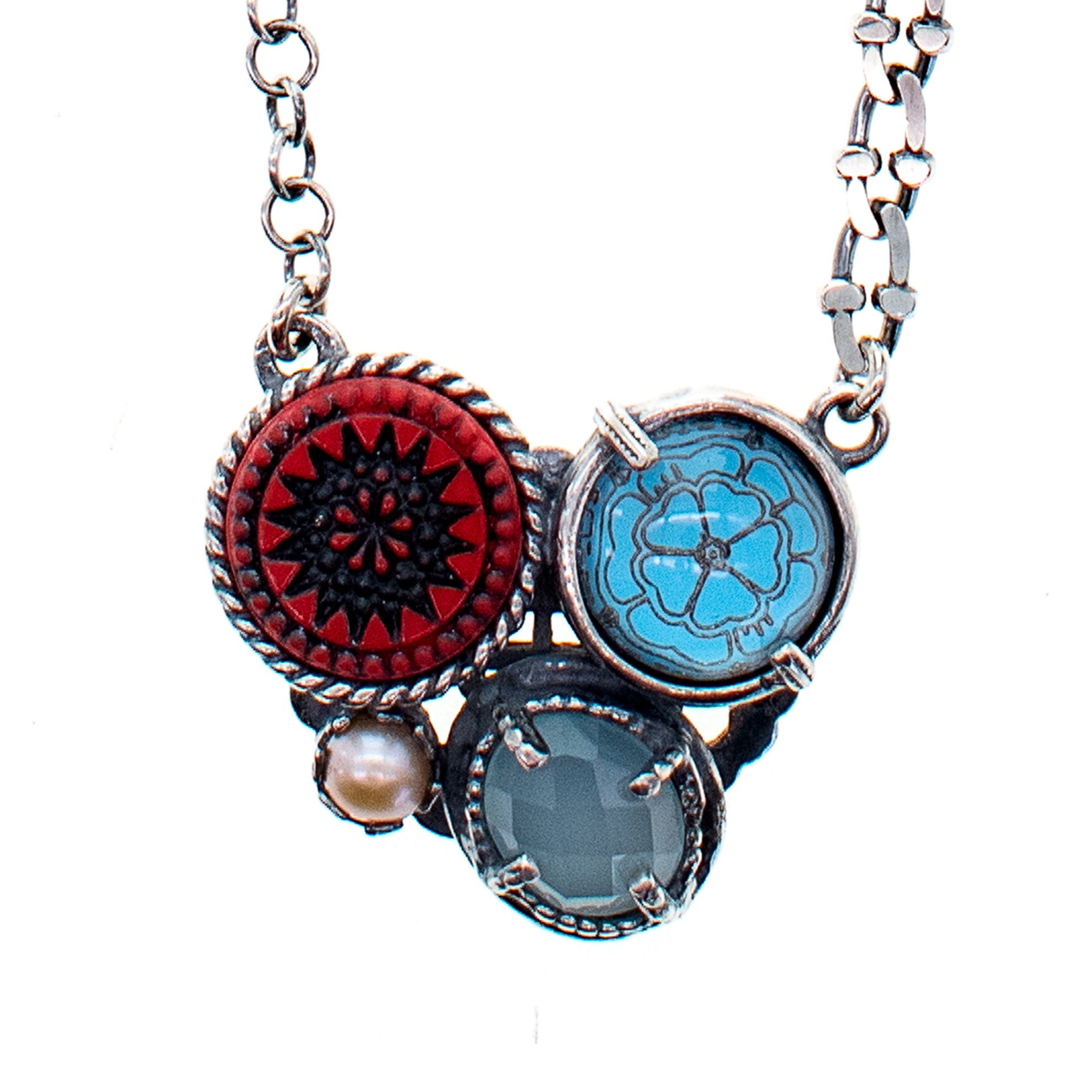 NK 25e05B Red-Blue Intaglio  Necklace