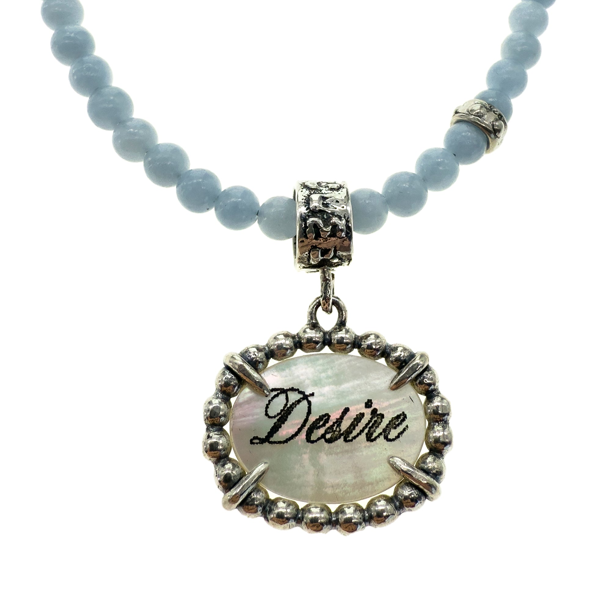 NK 25e15A Blue Fire / Desire Beaded Pendant Necklace