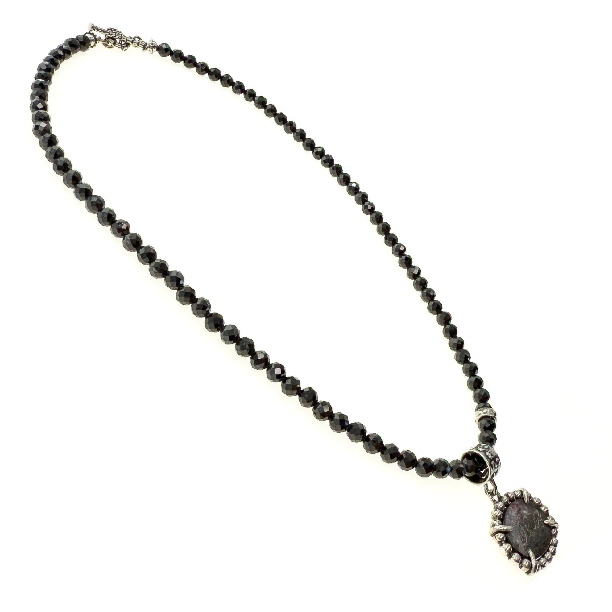 NK 25e15B Black Fire / Desire Beaded Pendant Necklace