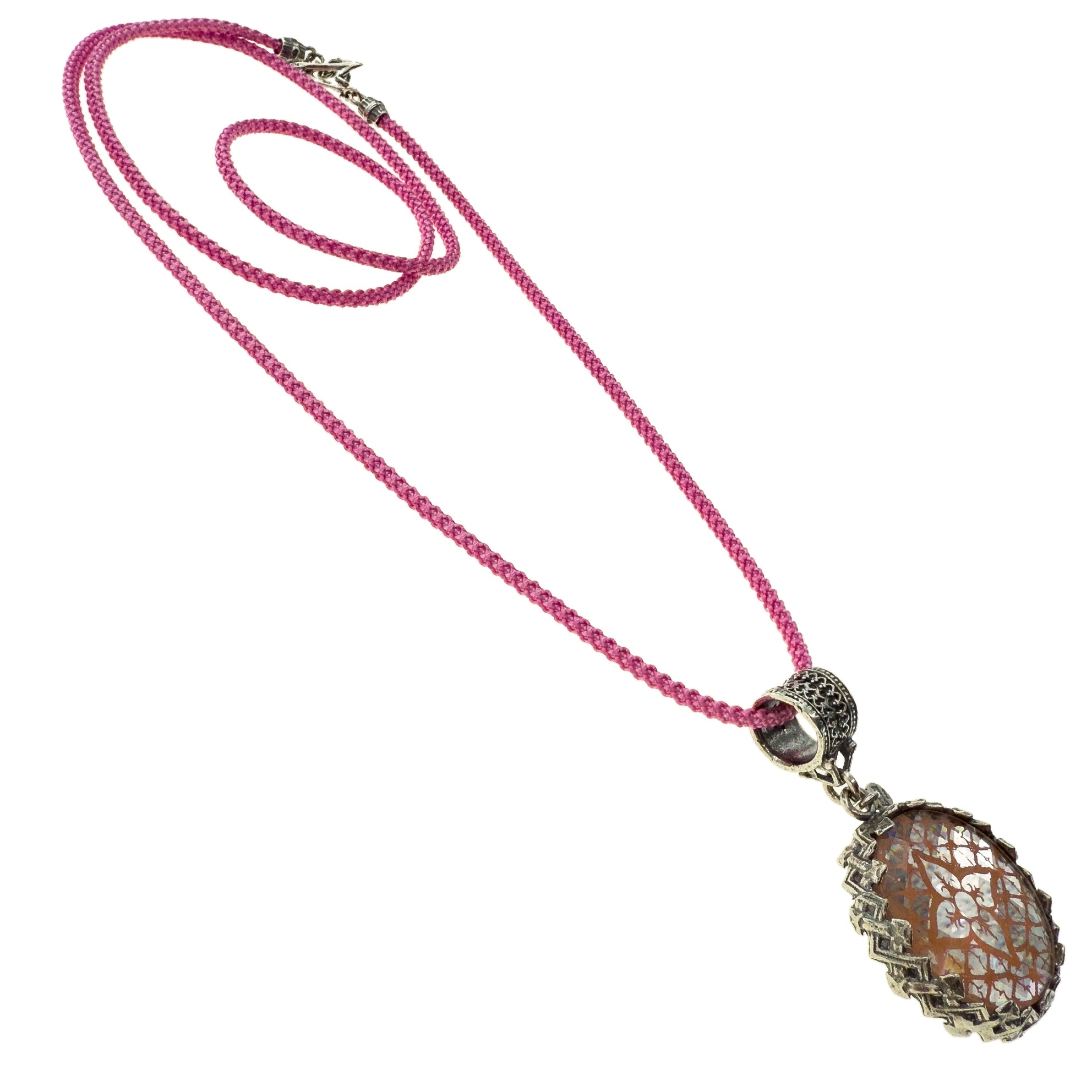 NK 25e16A Pink Mirrored Pendant Necklace