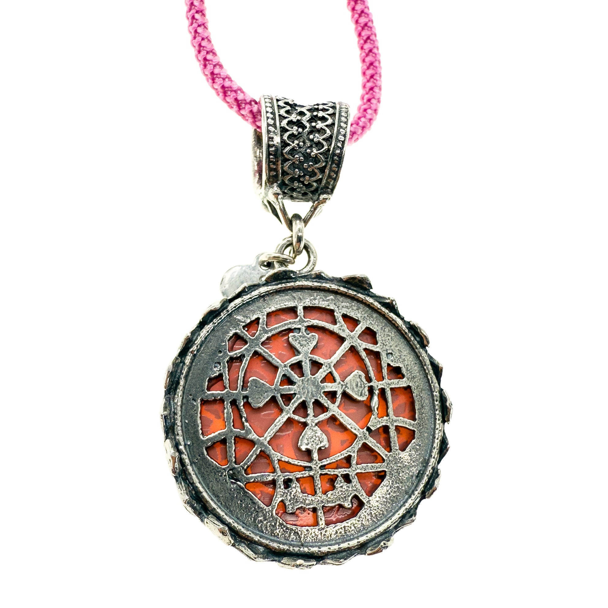 NK 25e16A Pink Mirrored Pendant Necklace