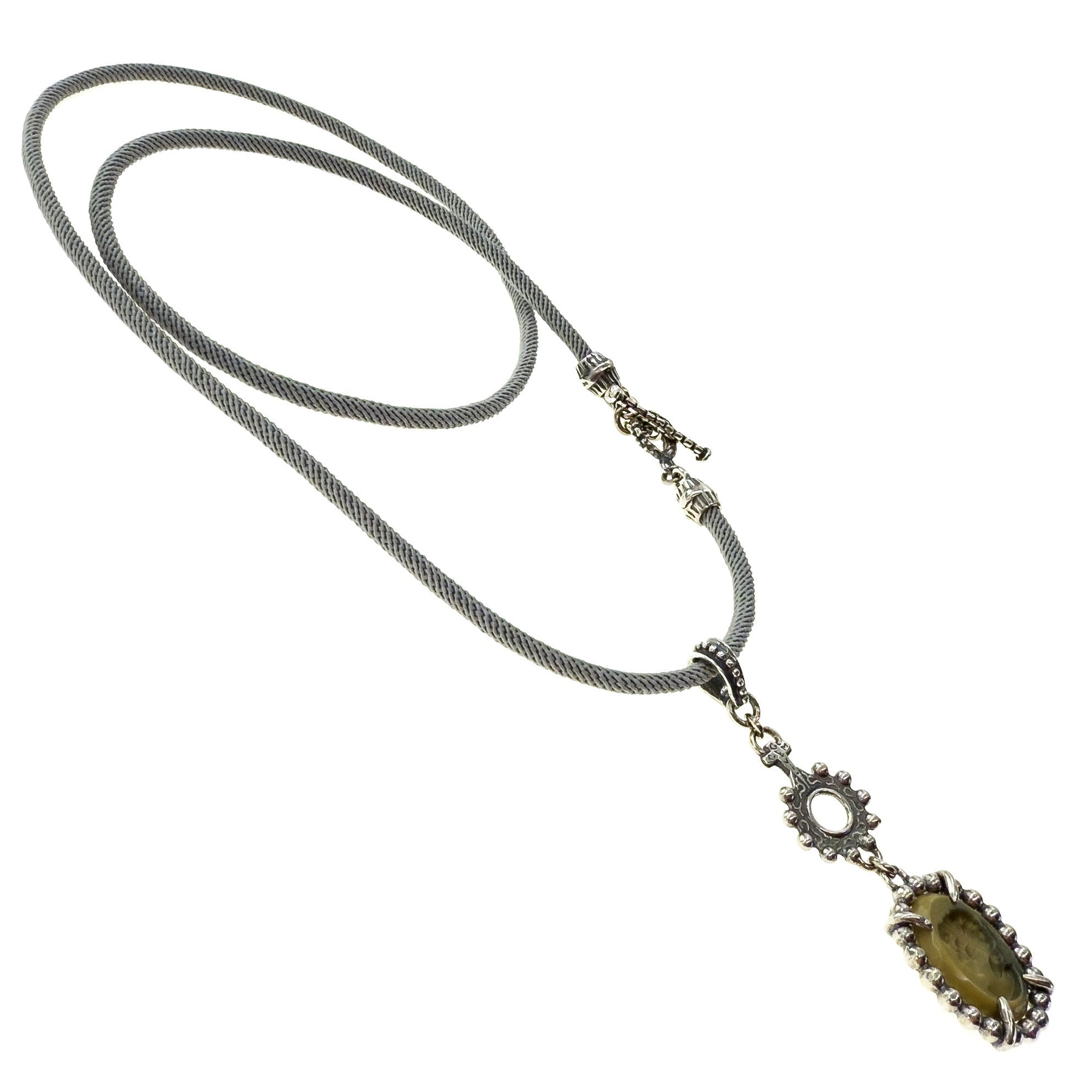 NK 25e18 Vintage Cameo Cord Pendant Necklace