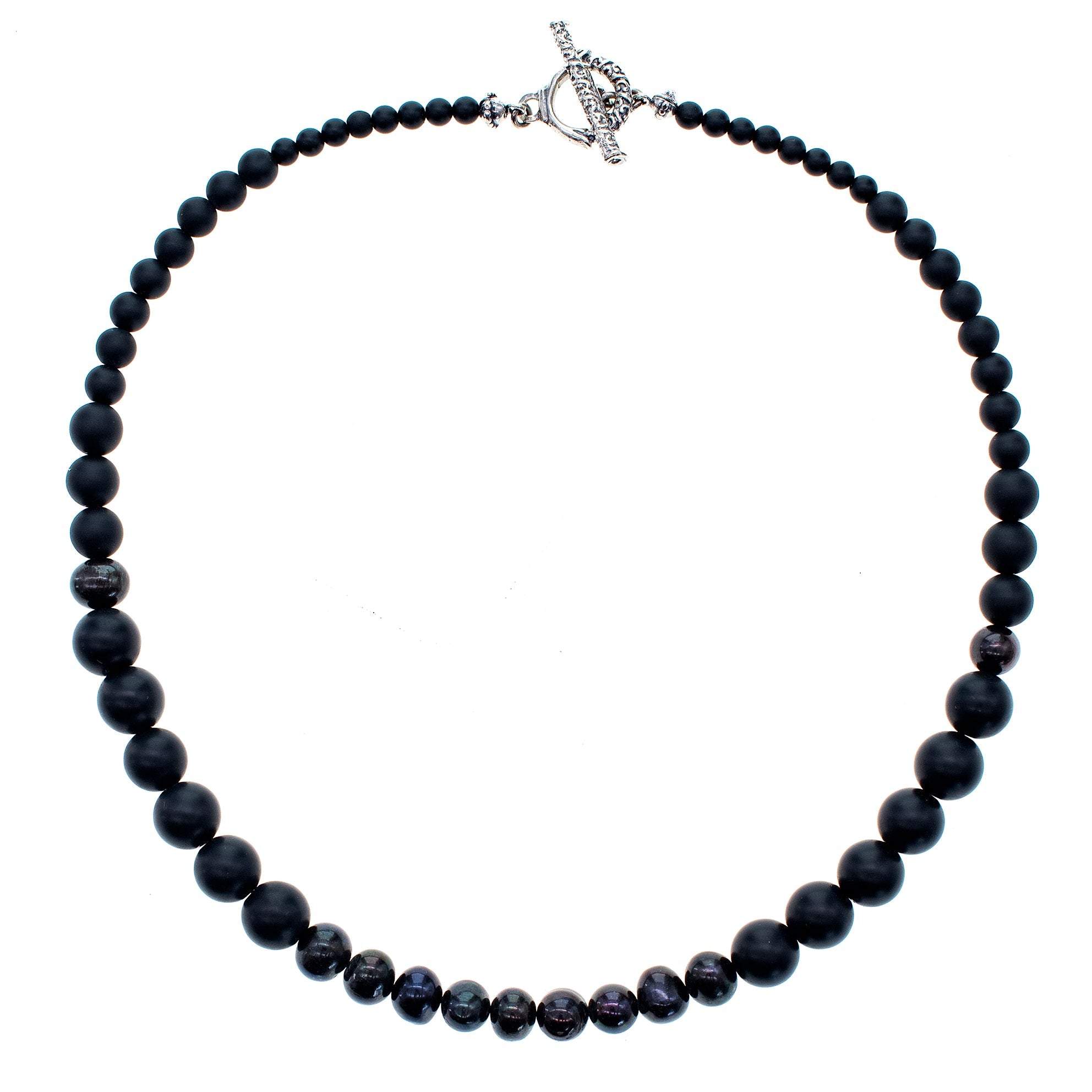 NK 25e29 Matte Onyx Black Pearl Necklace