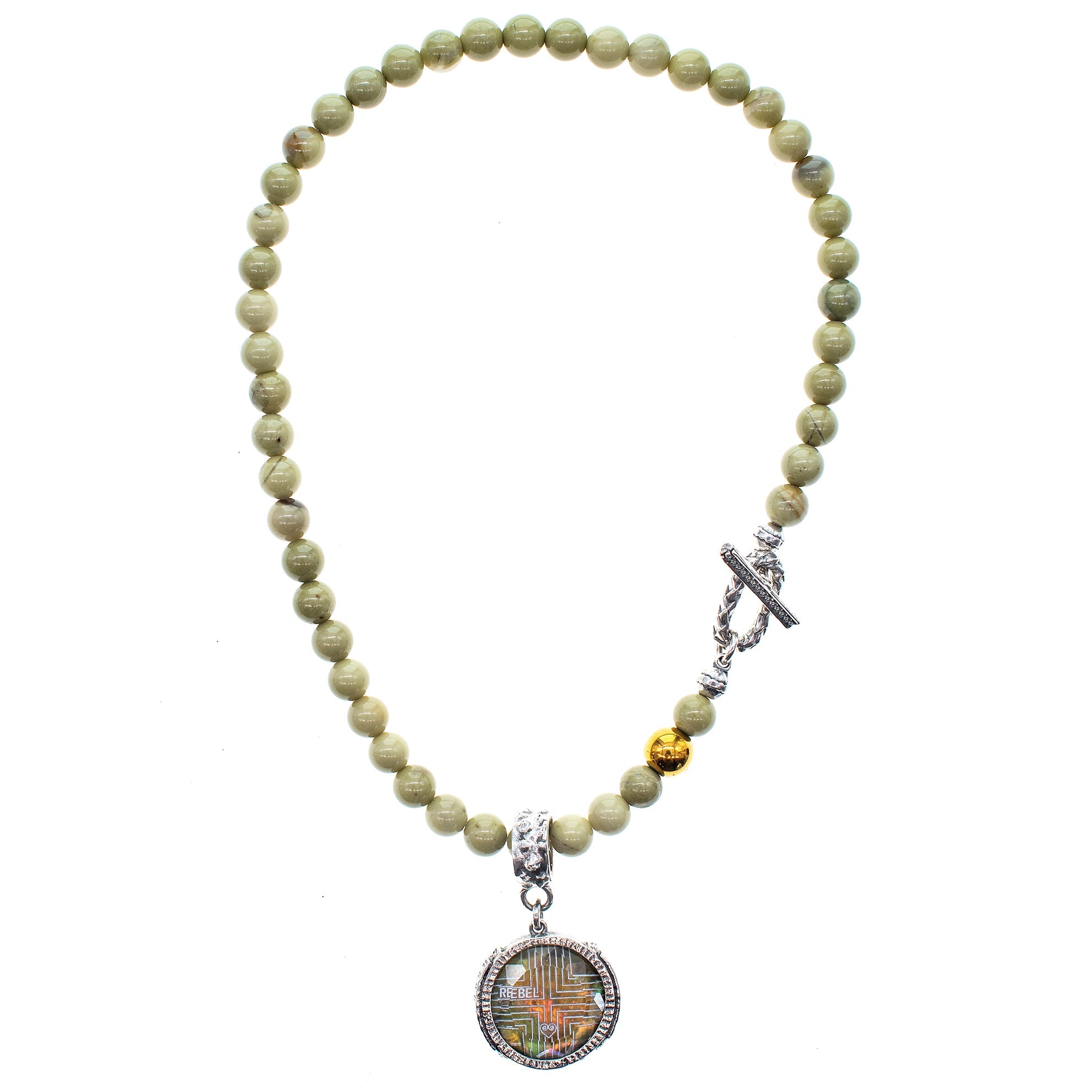NK 25f01A Rebel Rebel Matcha green beaded necklace