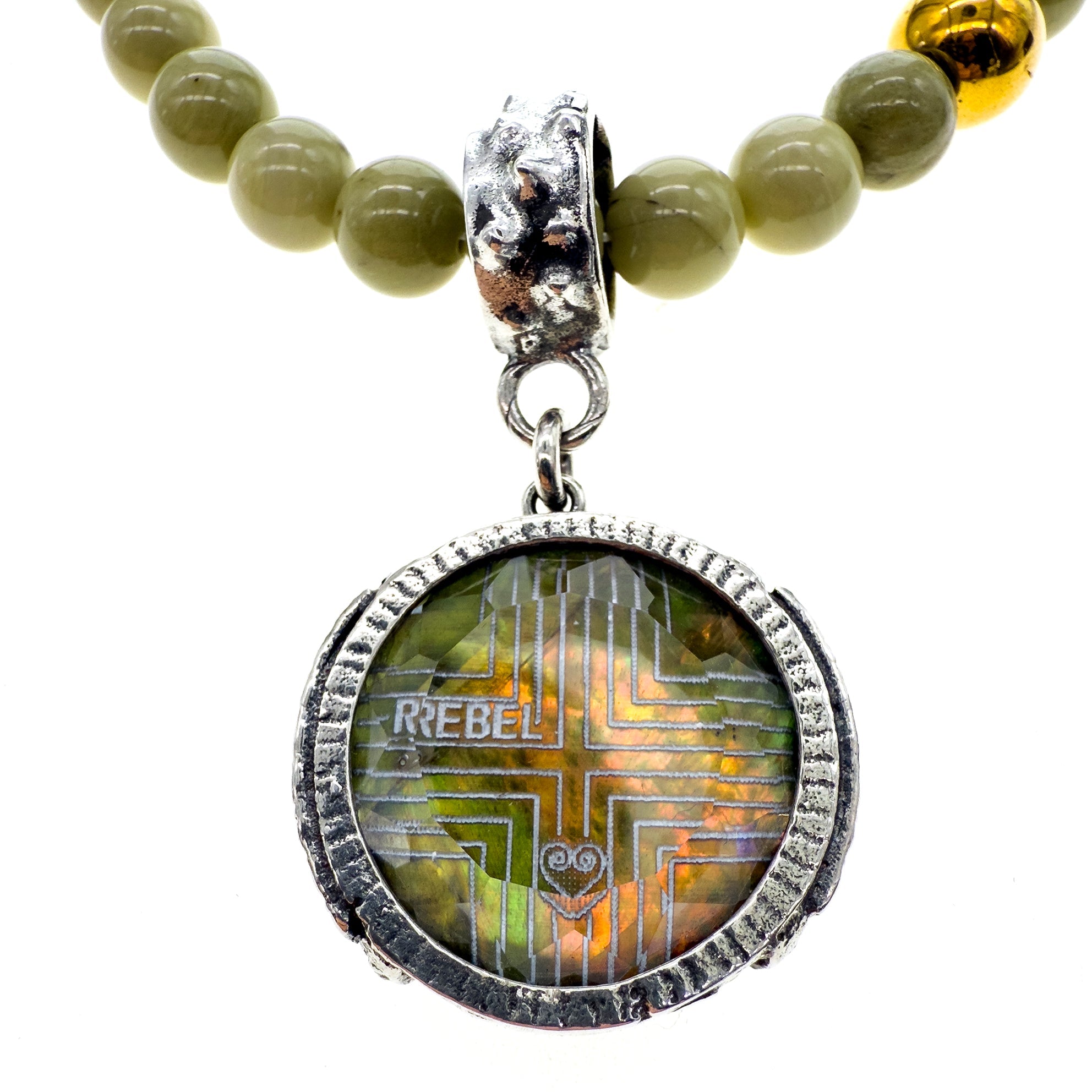 NK 25f01A Rebel Rebel Matcha green beaded necklace