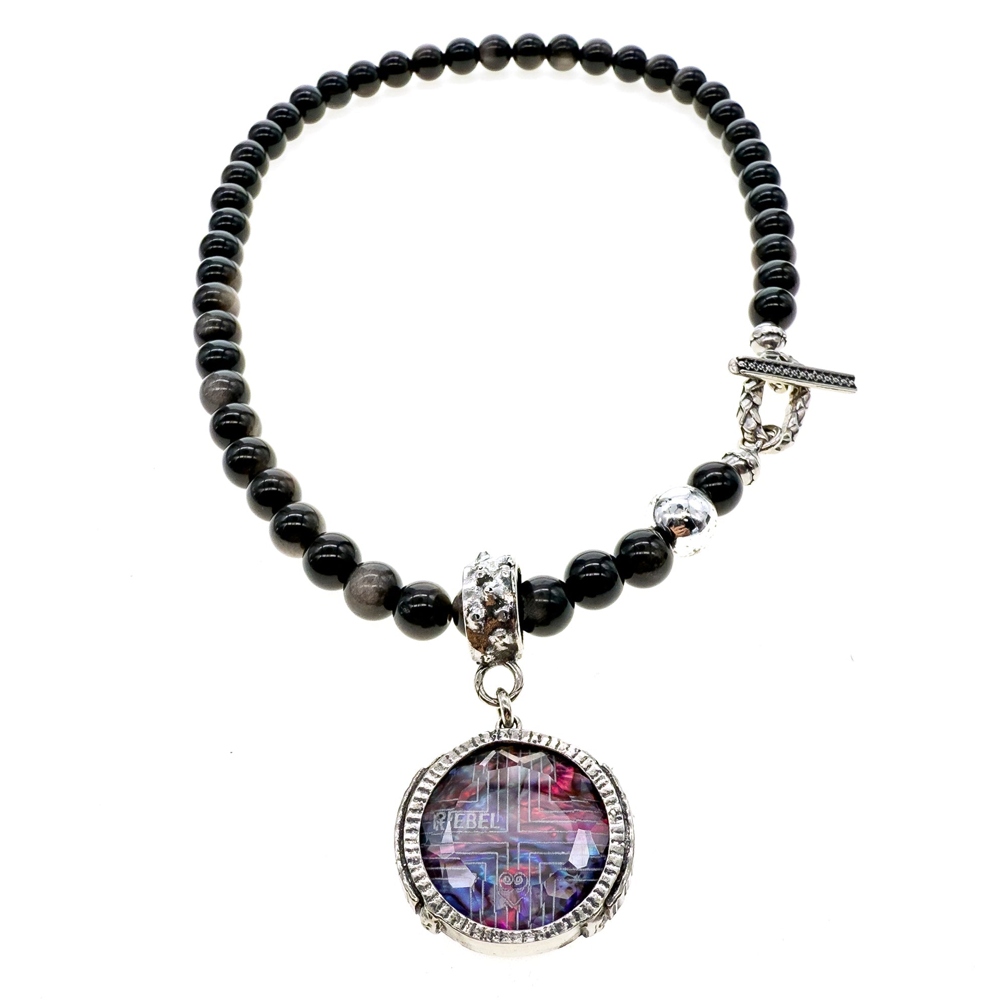 NK 25f01C Rebel Rebel Purple and Black beaded necklace