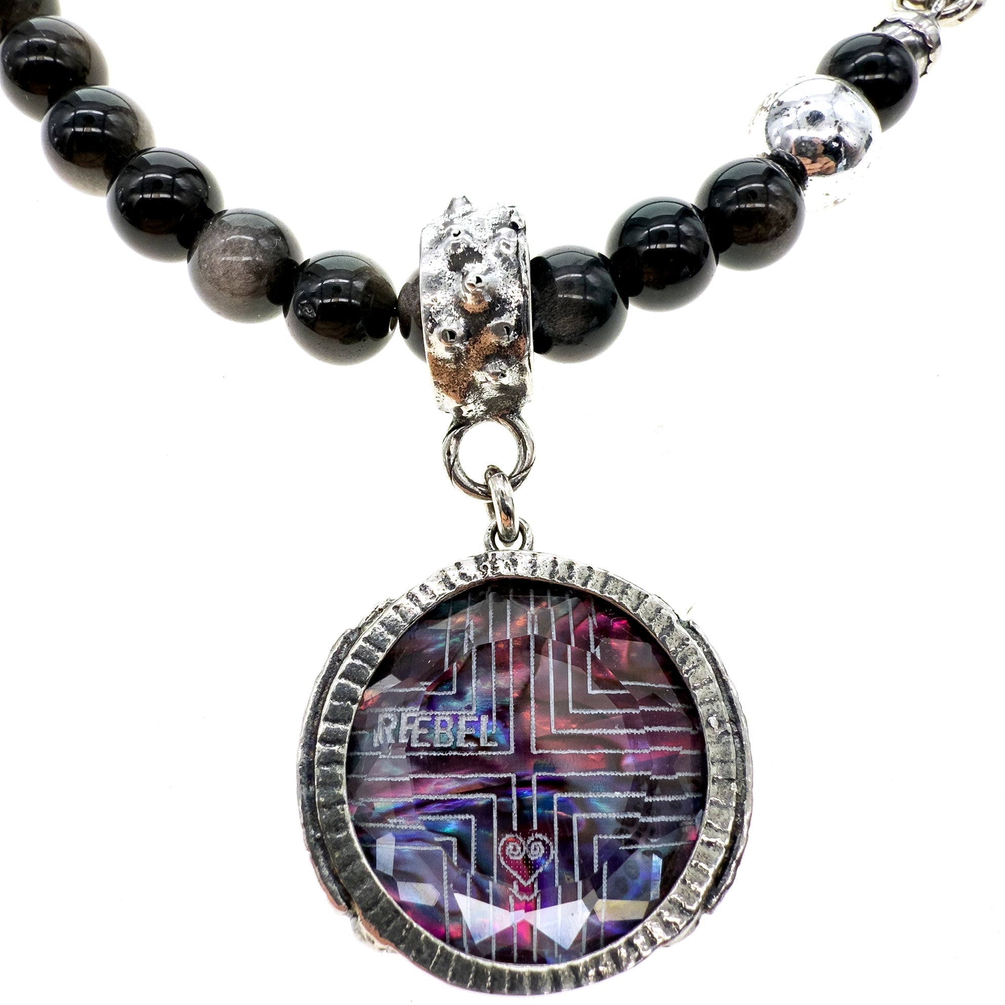 NK 25f01C Rebel Rebel Purple and Black beaded necklace