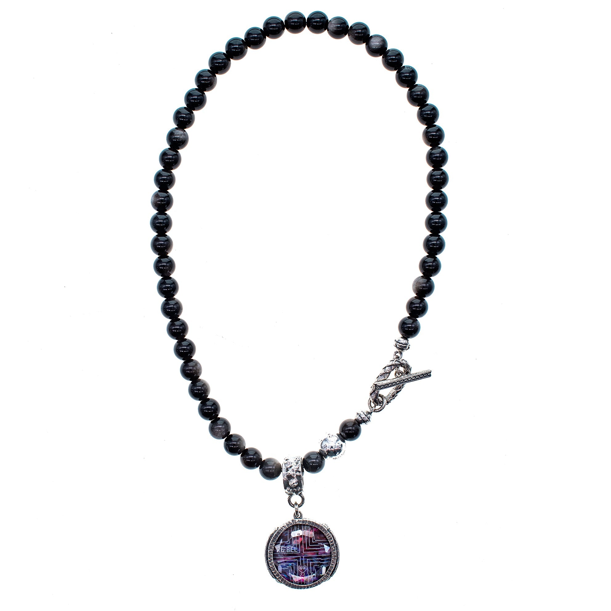 NK 25f01C Rebel Rebel Purple and Black beaded necklace