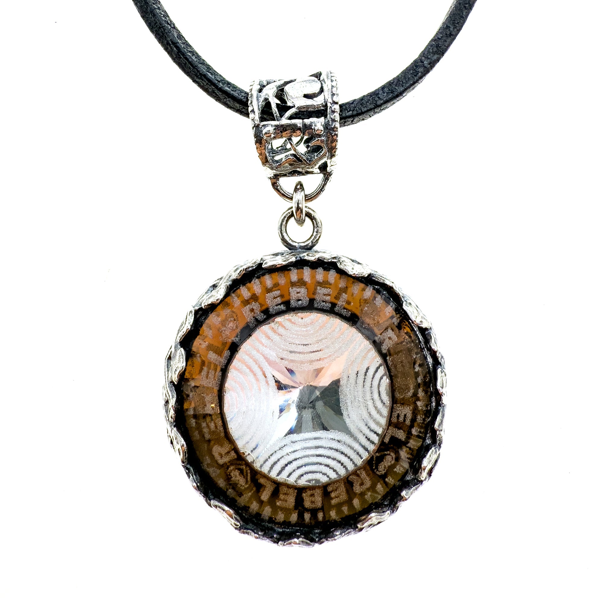 NK 25f02A Rebel Rebel Brown engraved glass crystal necklace