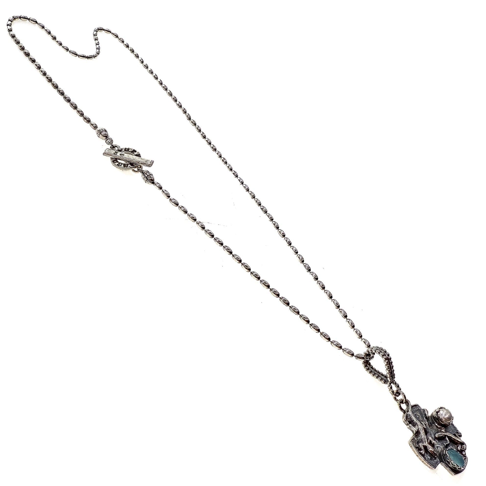 NK 25f06A Aqua Lizard Cross Necklace