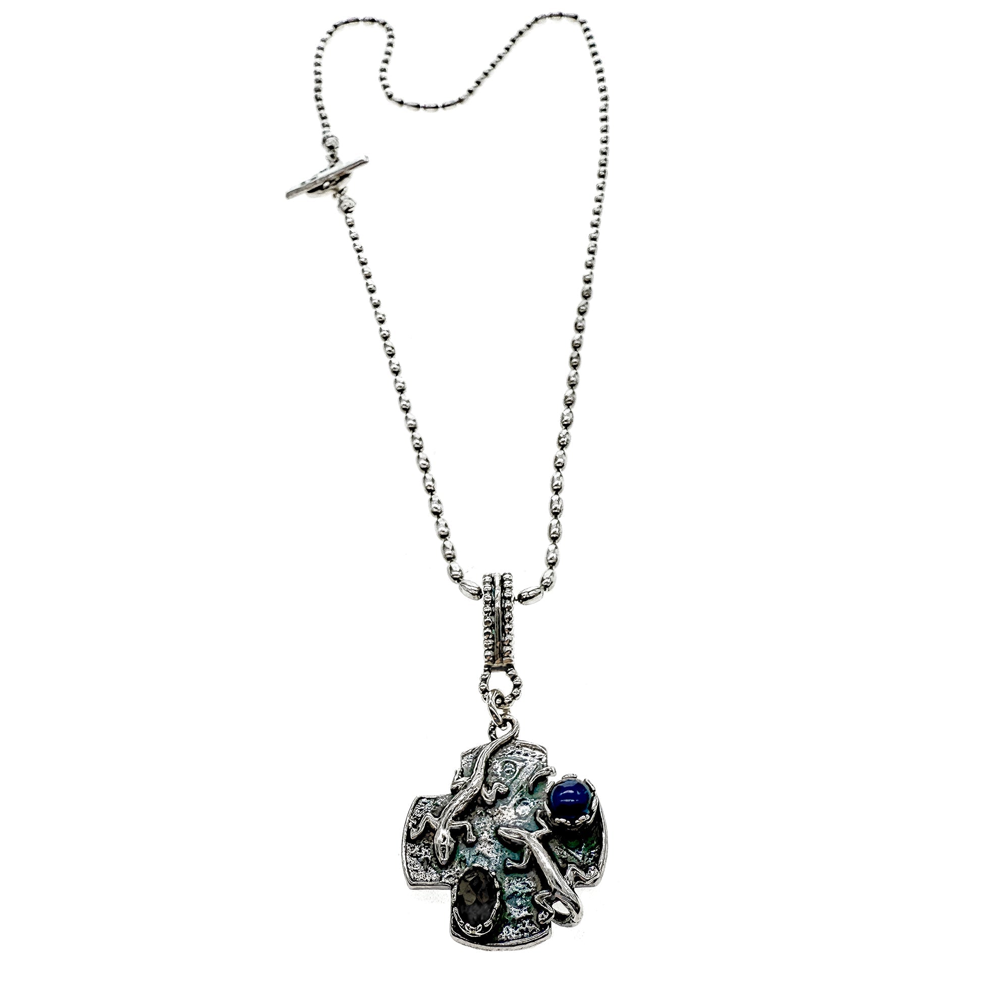 NK 25f06B Dark Lizard Cross Necklace