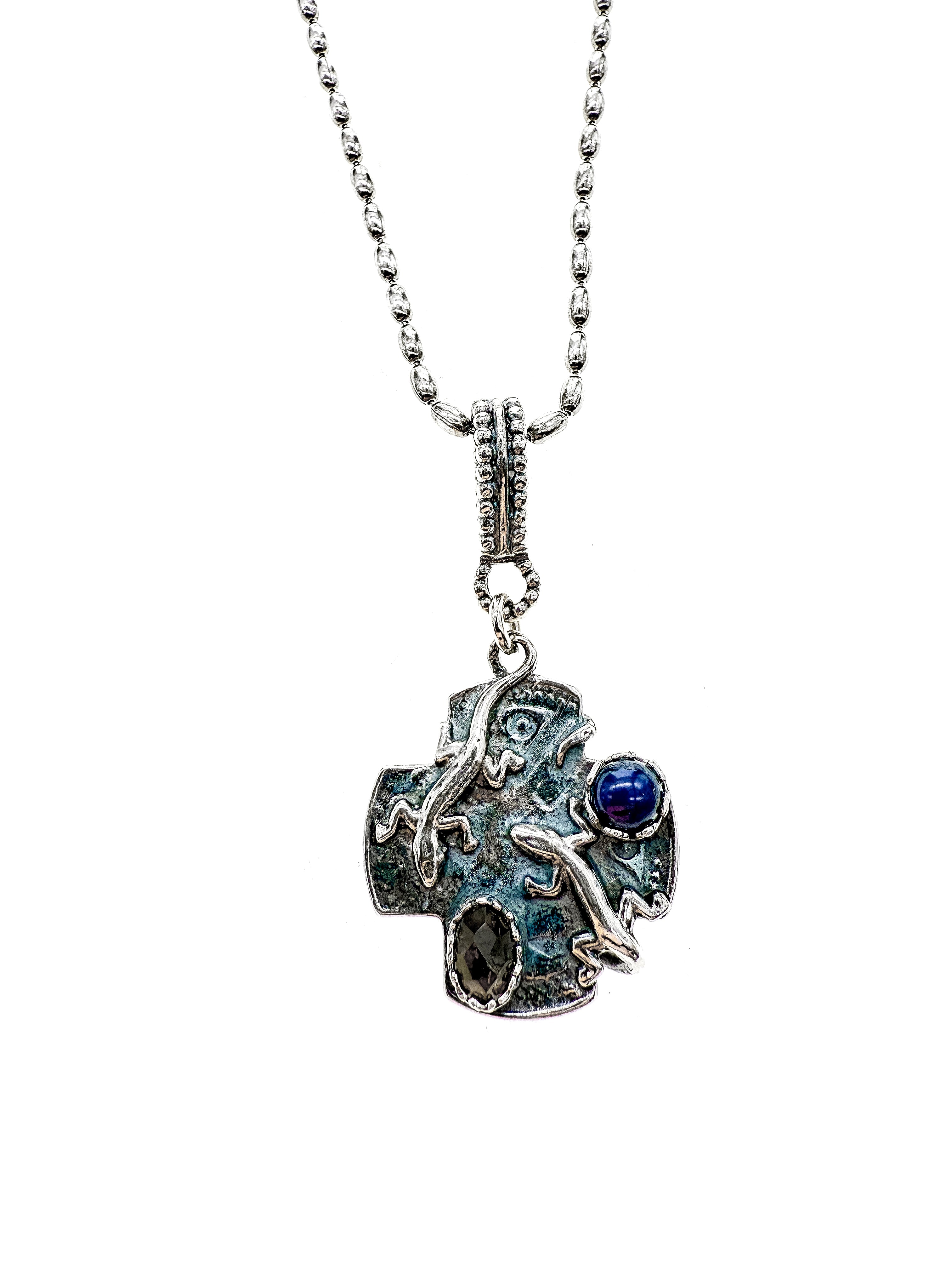 NK 25f06B Dark Lizard Cross Necklace