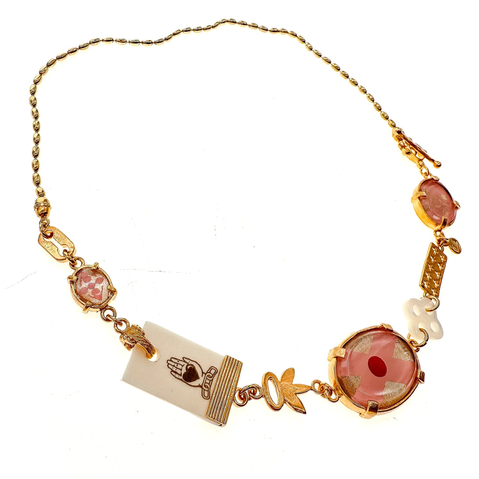 NK 25g25 Pink Intaglio Charm Collar Necklace