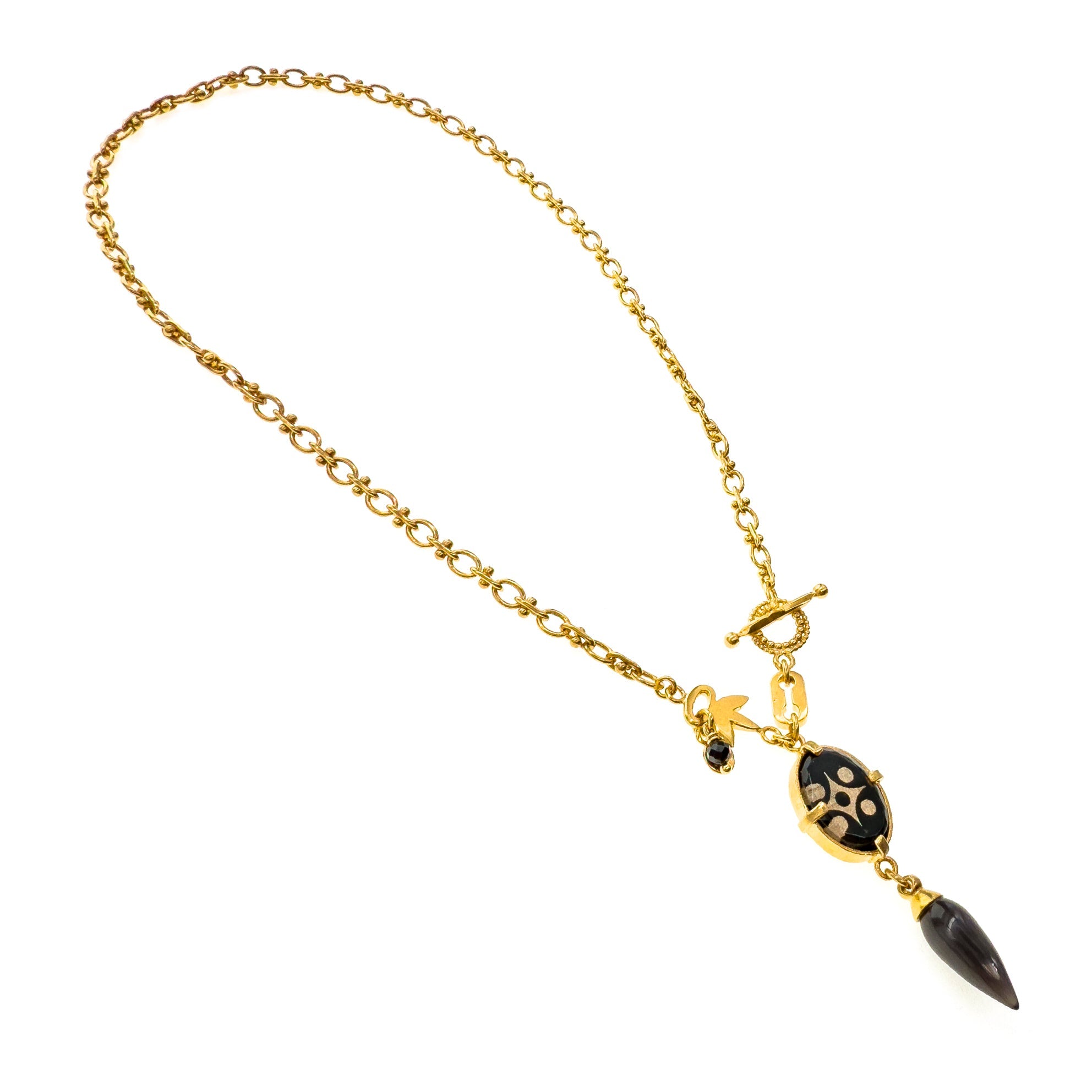 NK 25g30B black Intaglio Pendant Textured Link Necklace