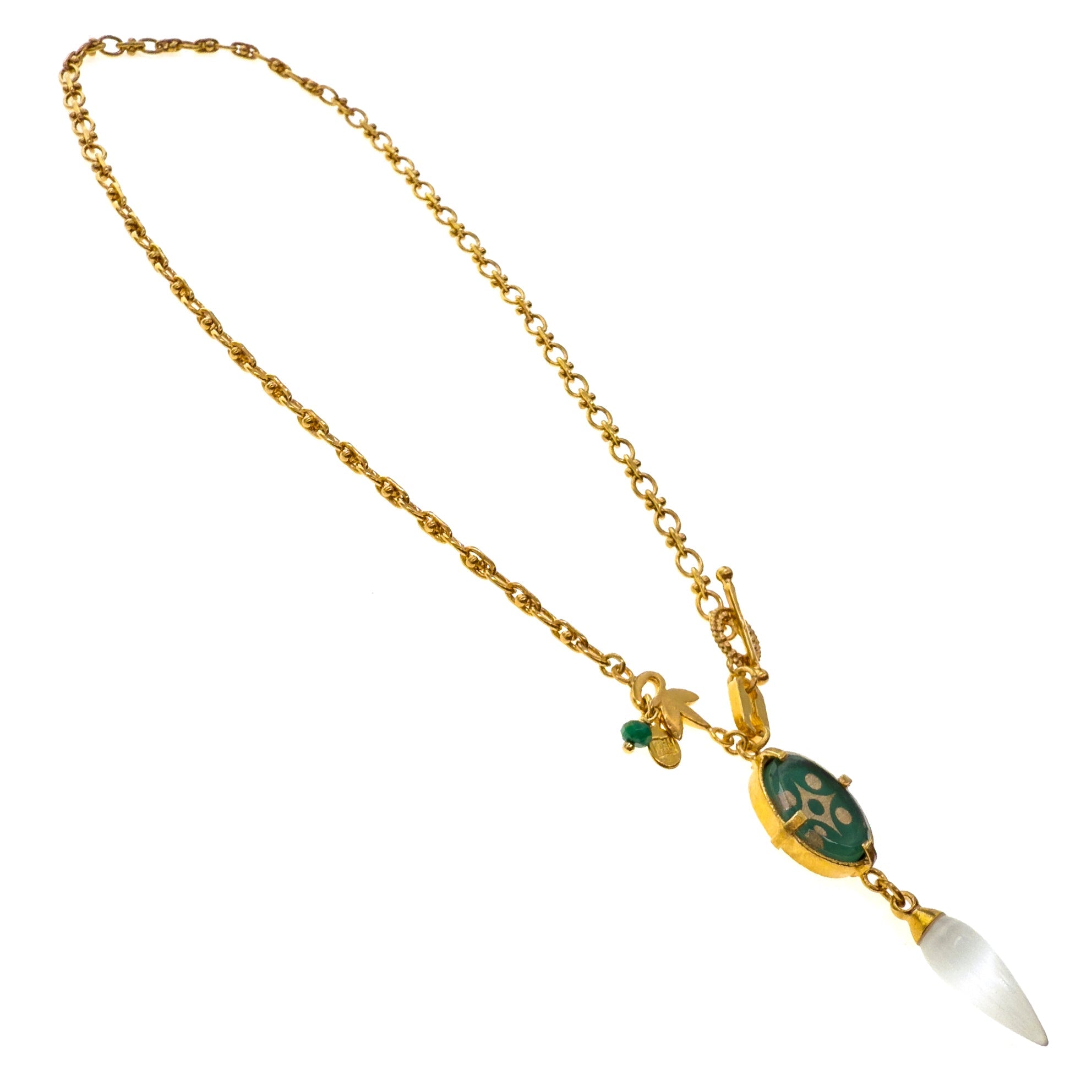 NK 25g30D green Intaglio Pendant Textured Link Necklace