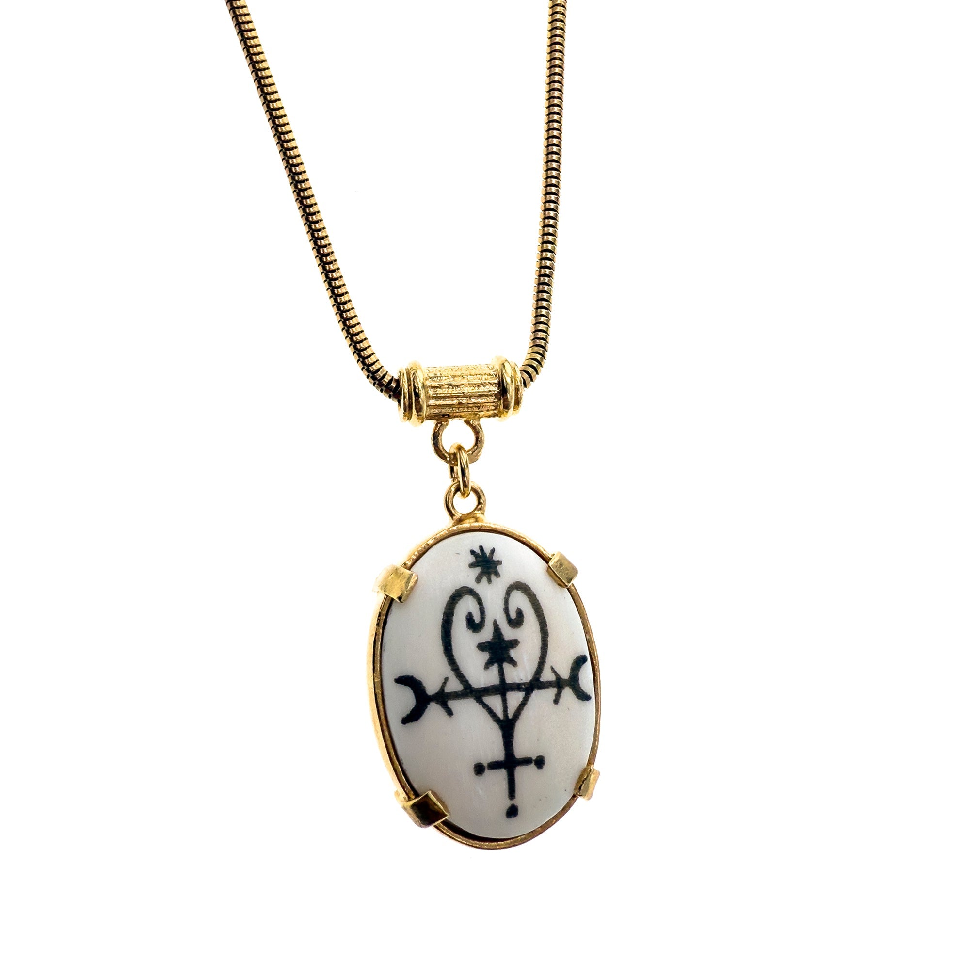 NK 25g31 Engraved Bone Talisman Long Necklace