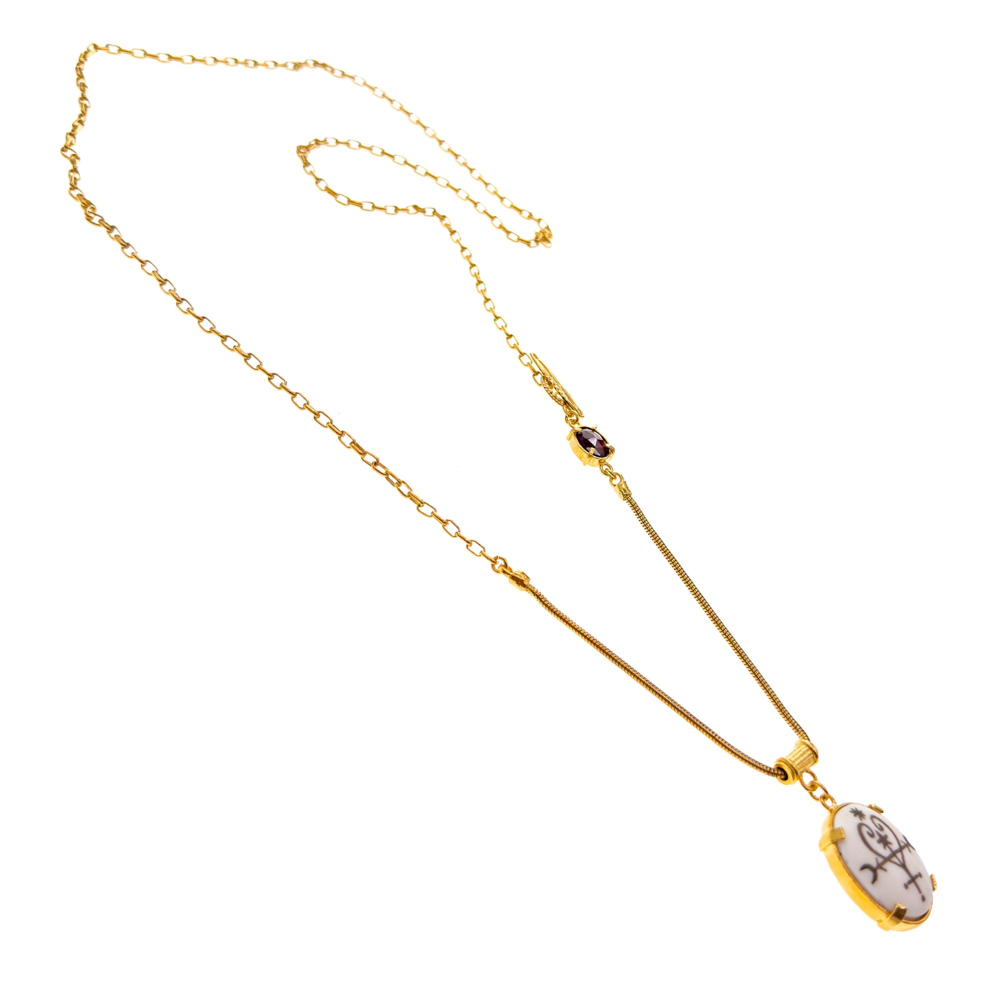 NK 25g31 Engraved Bone Talisman Long Necklace