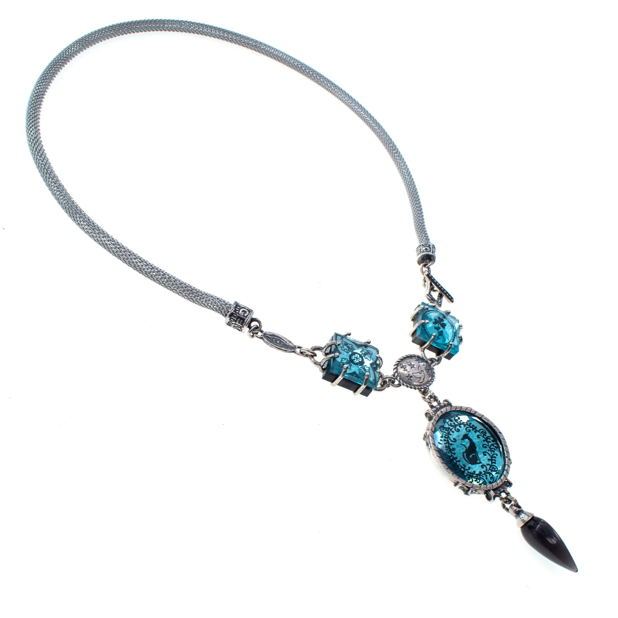 NK 26a02 Blue Intaglio Glass Mesh Chain Necklace